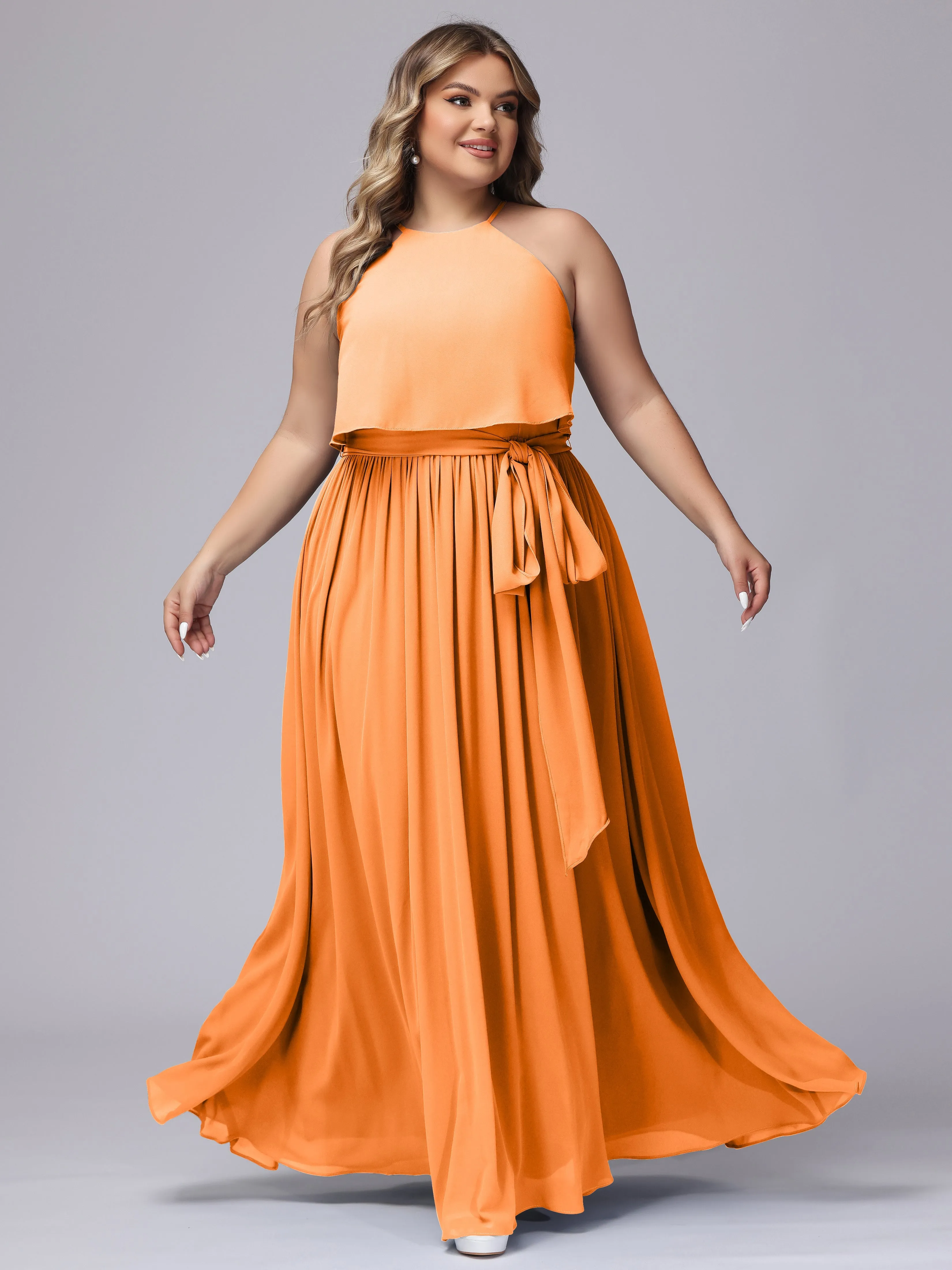 Halter Sleeveless Chiffon Plus Size Bridesmaid Dress
