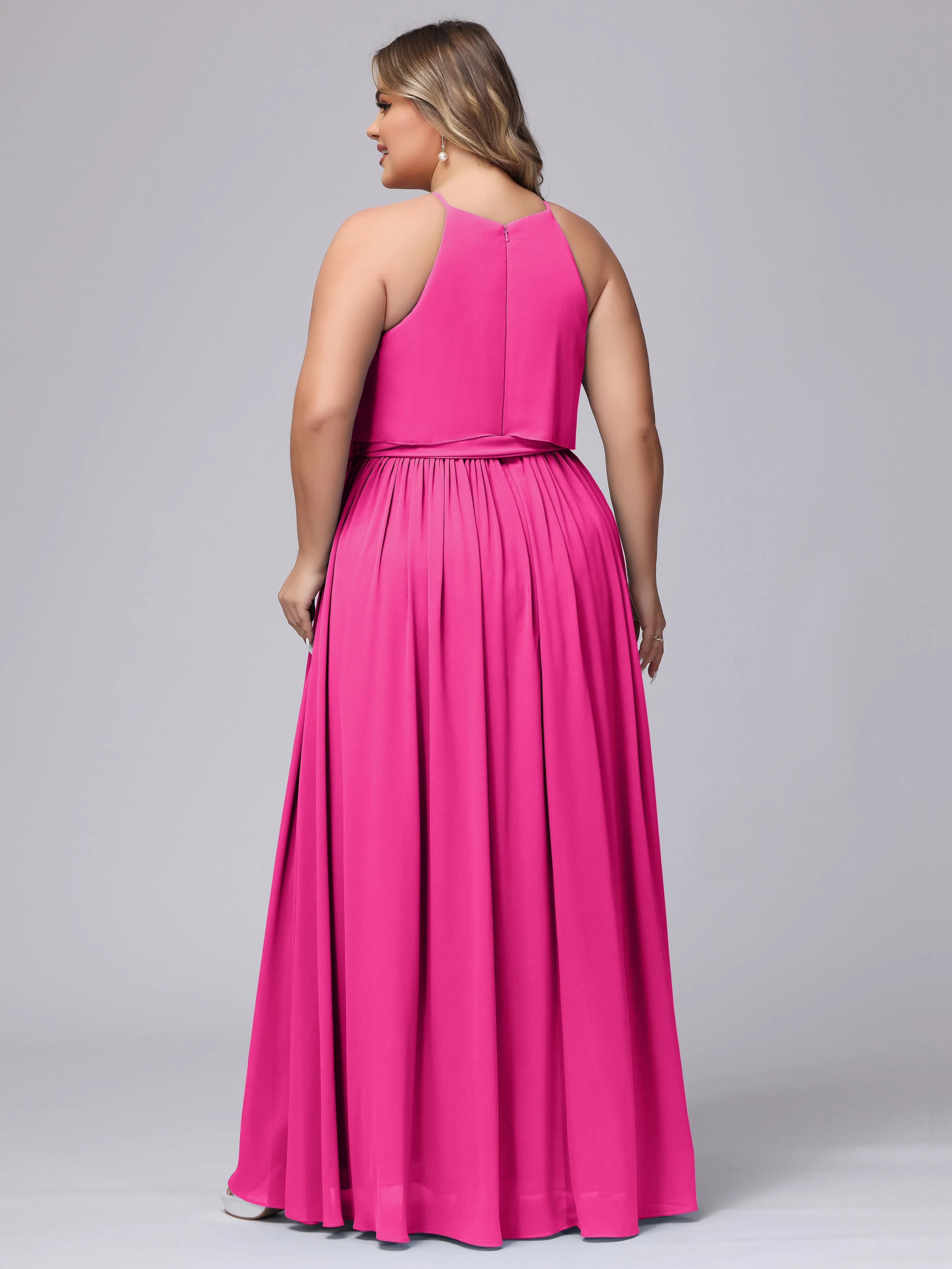 Halter Sleeveless Chiffon Plus Size Bridesmaid Dress