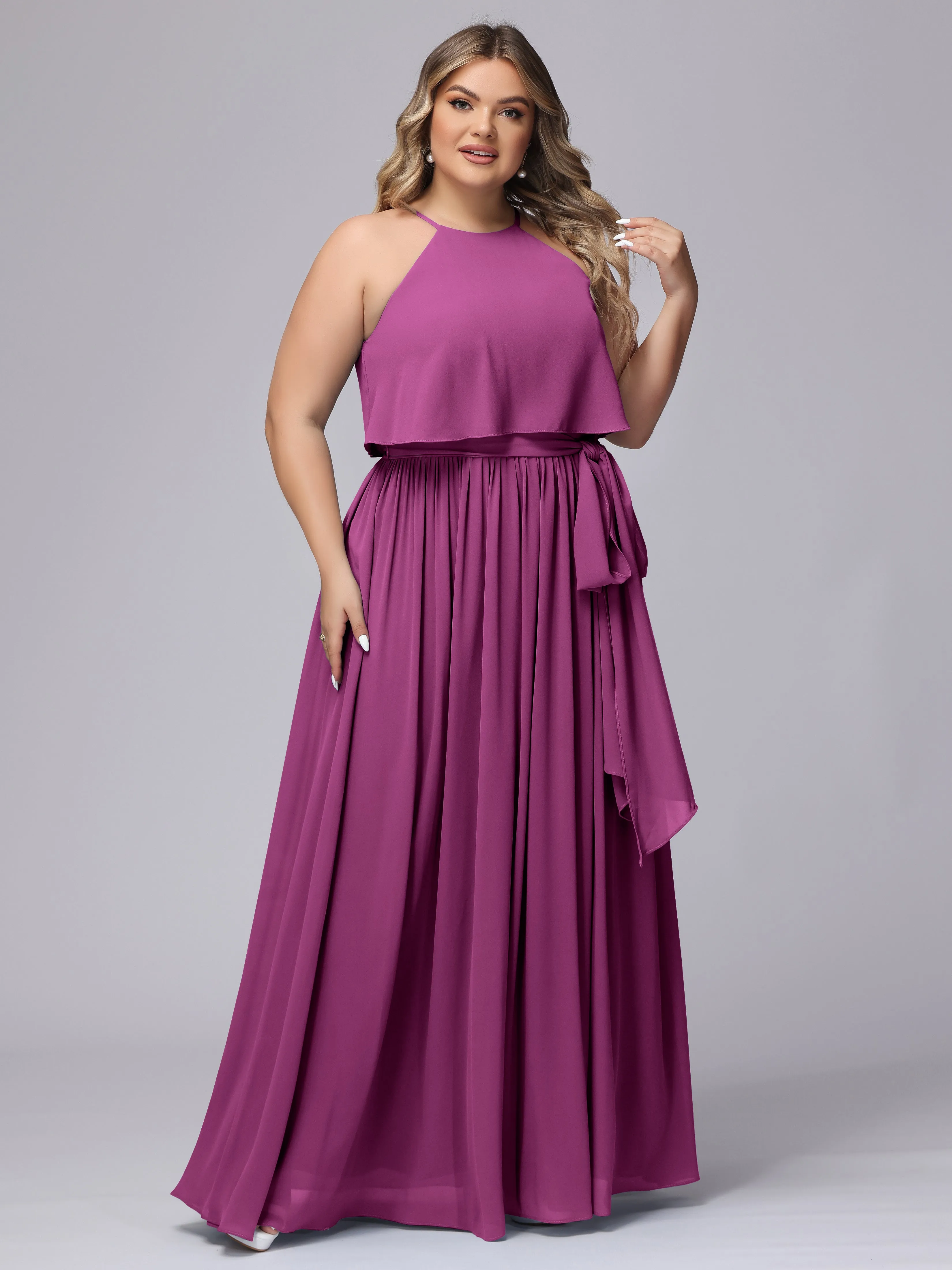 Halter Sleeveless Chiffon Plus Size Bridesmaid Dress