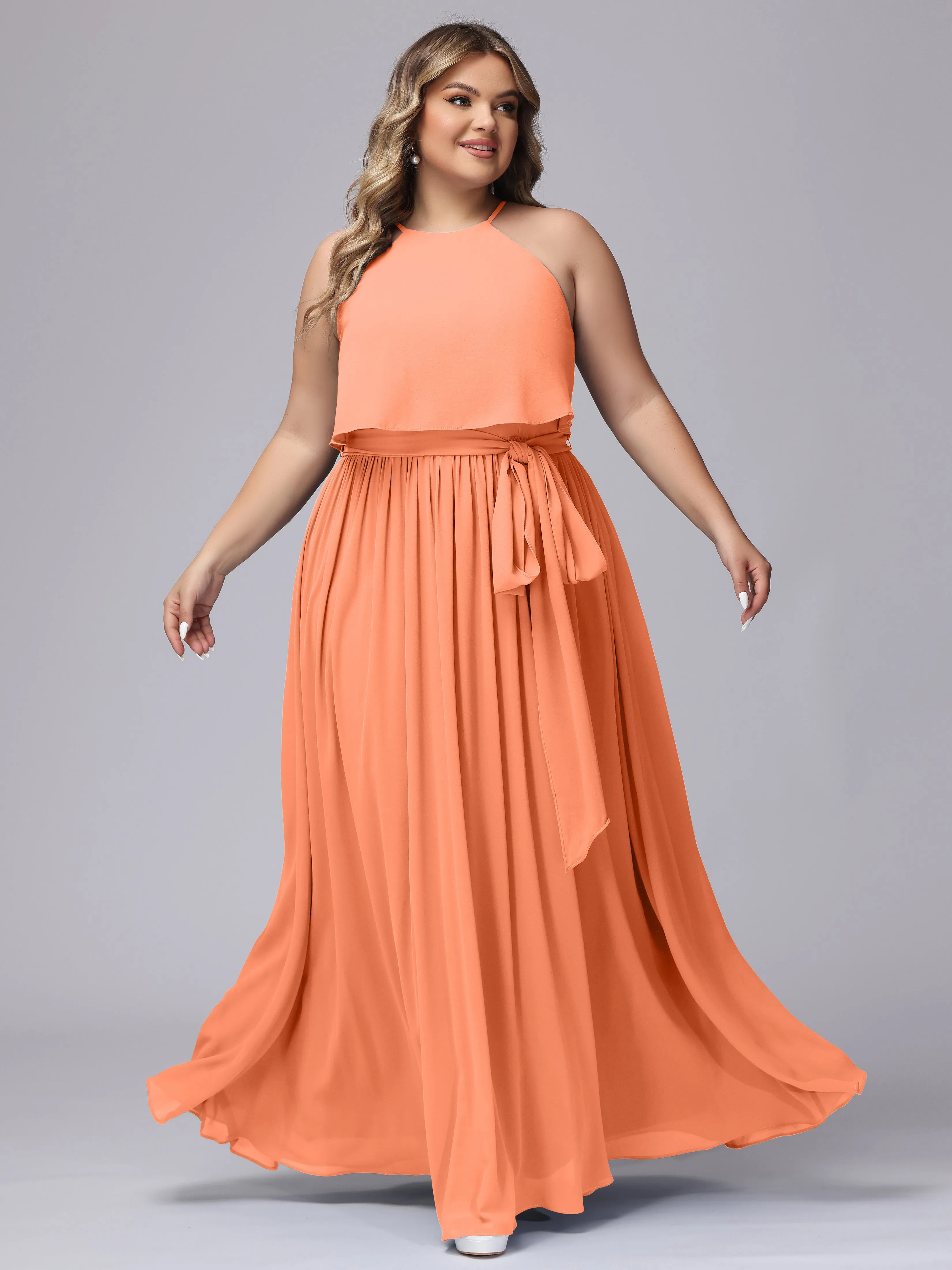 Halter Sleeveless Chiffon Plus Size Bridesmaid Dress