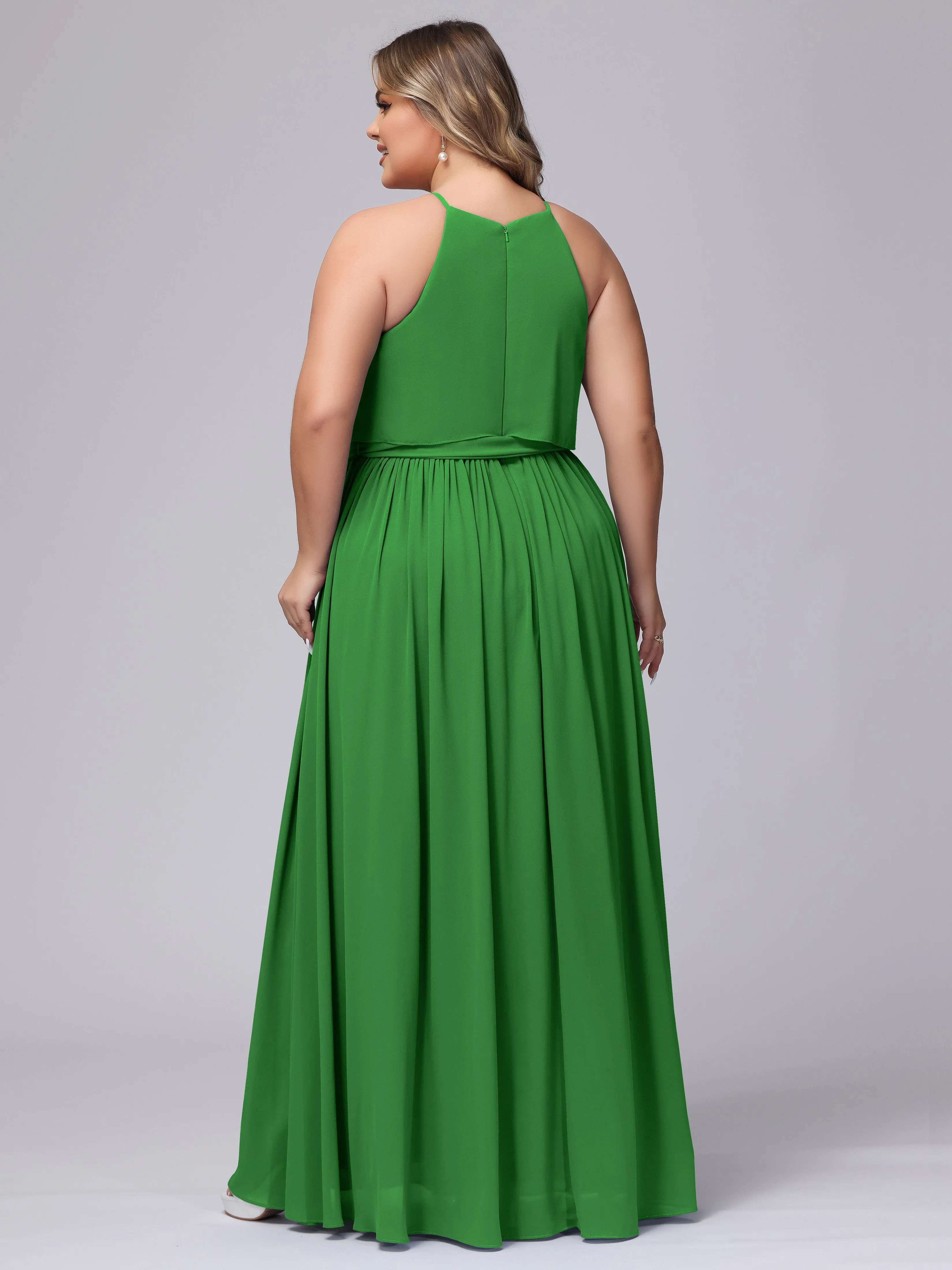 Halter Sleeveless Chiffon Plus Size Bridesmaid Dress