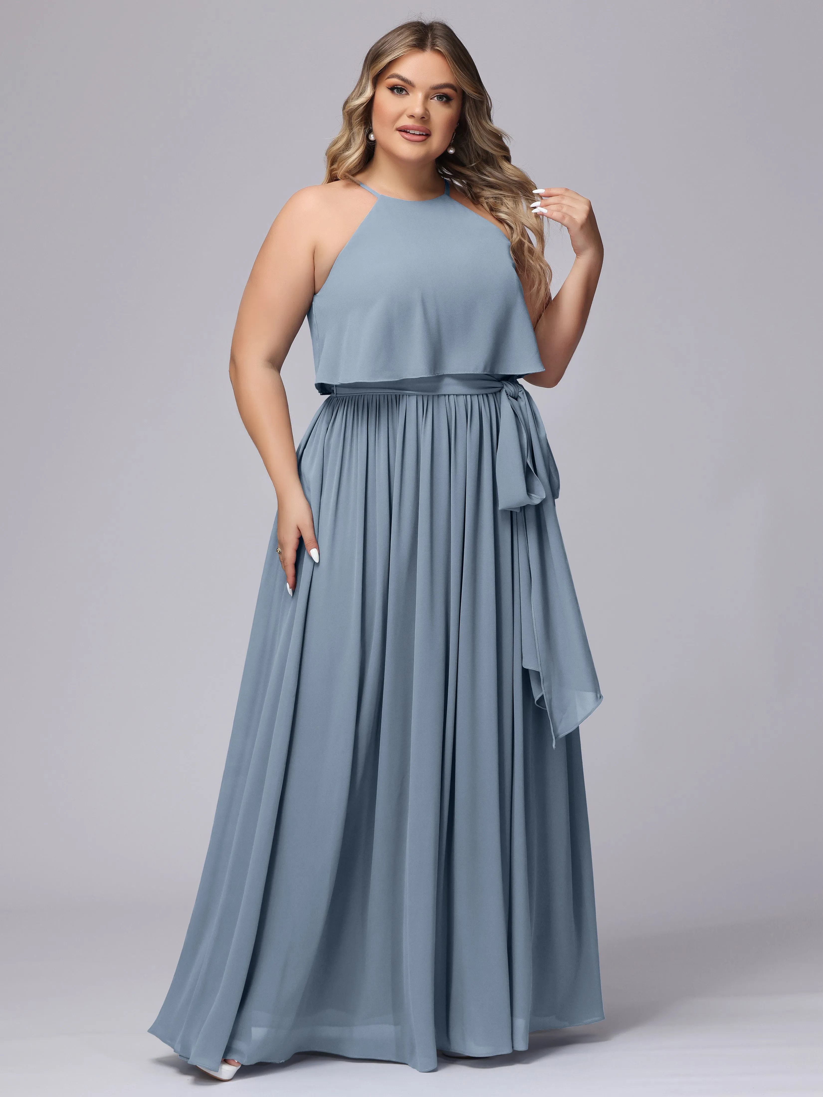 Halter Sleeveless Chiffon Plus Size Bridesmaid Dress
