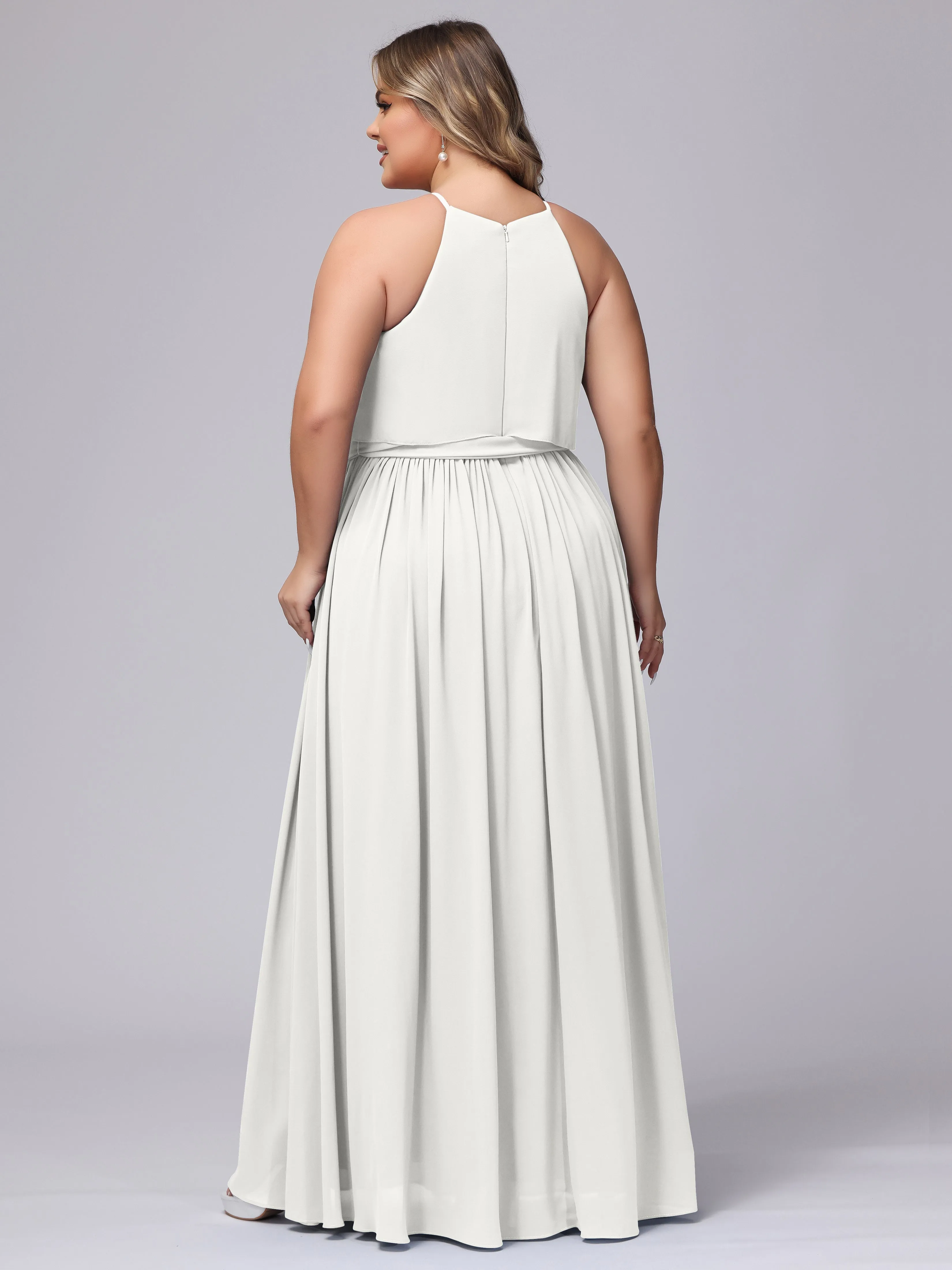 Halter Sleeveless Chiffon Plus Size Bridesmaid Dress
