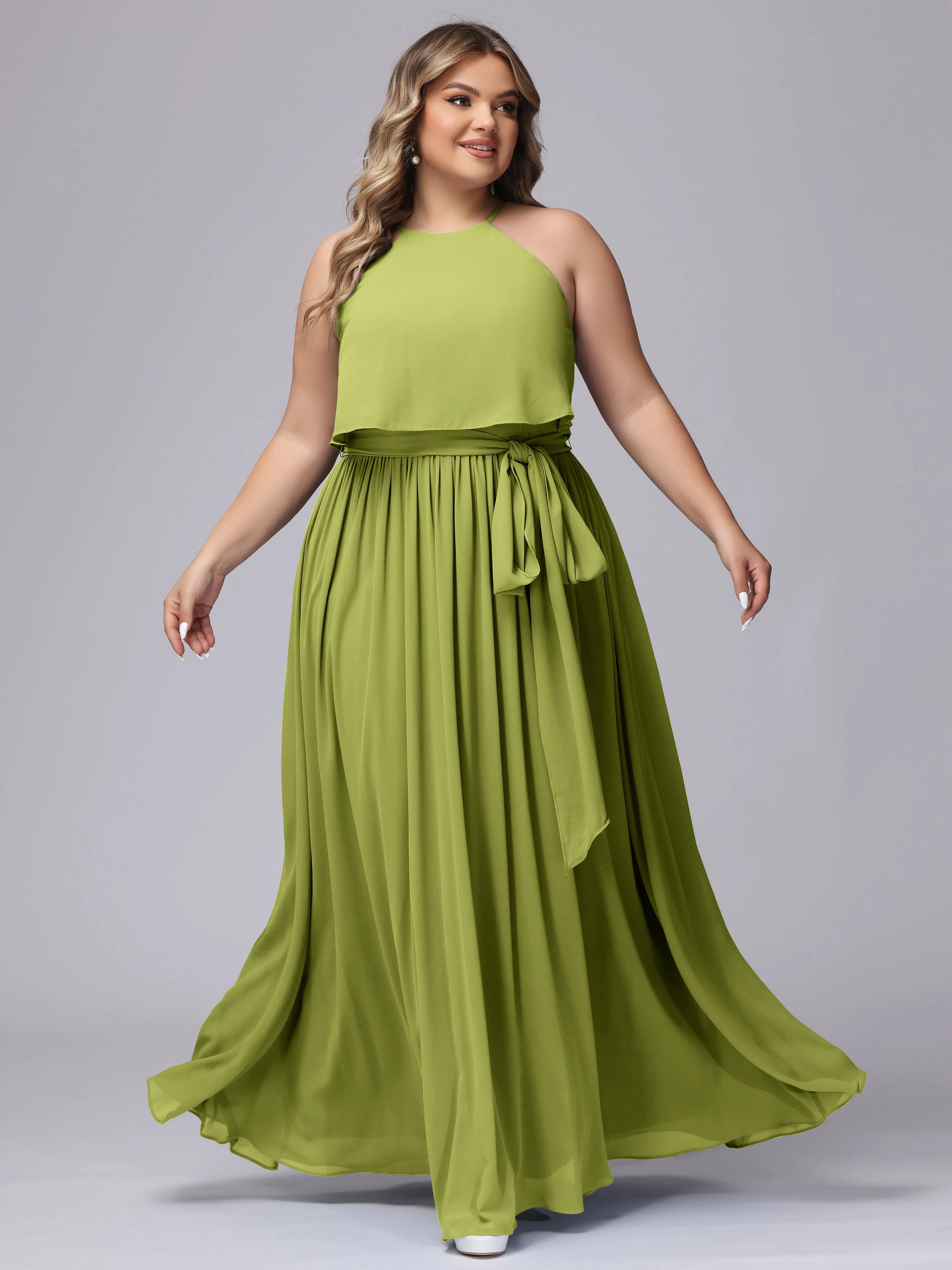 Halter Sleeveless Chiffon Plus Size Bridesmaid Dress