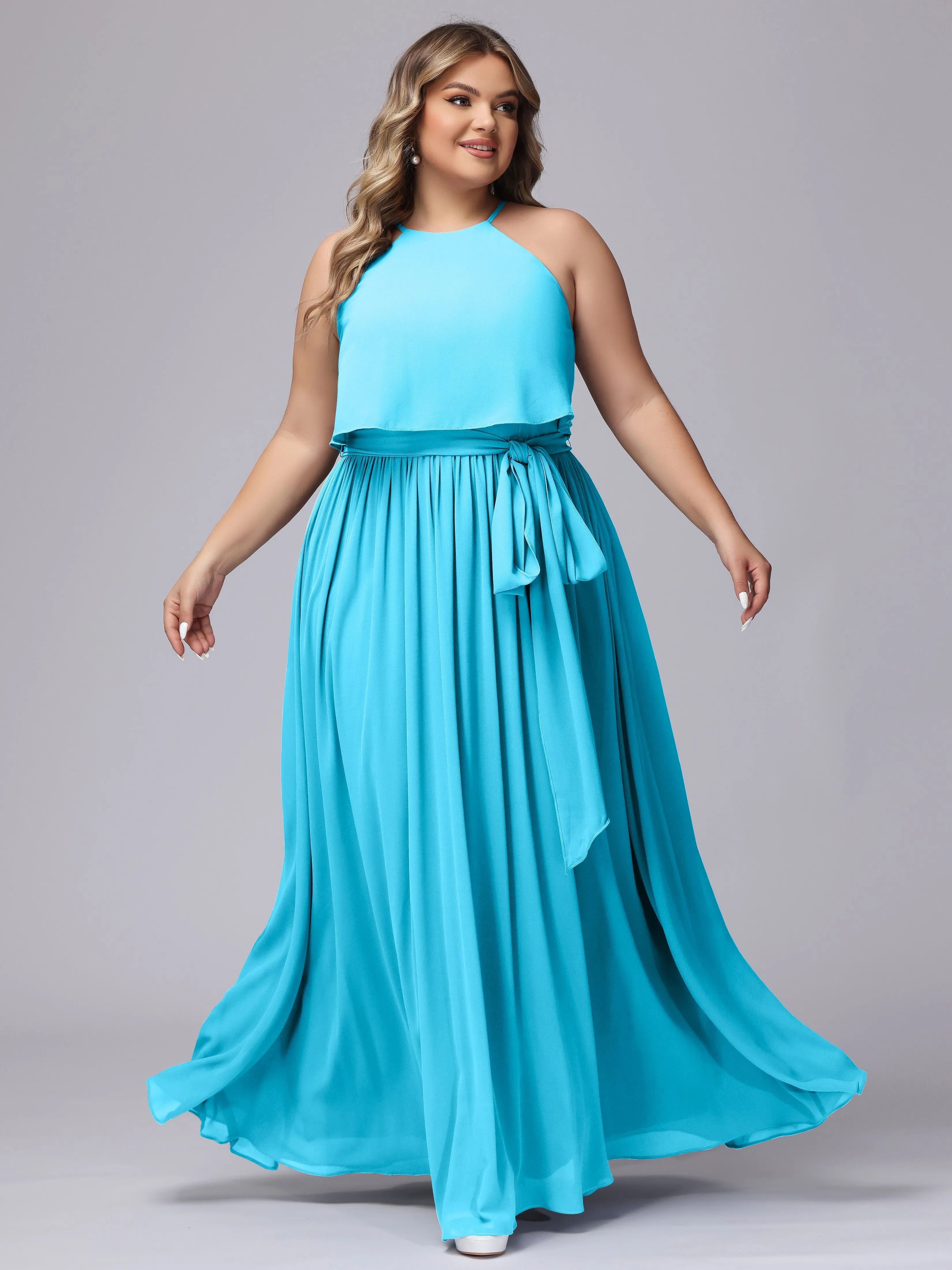 Halter Sleeveless Chiffon Plus Size Bridesmaid Dress