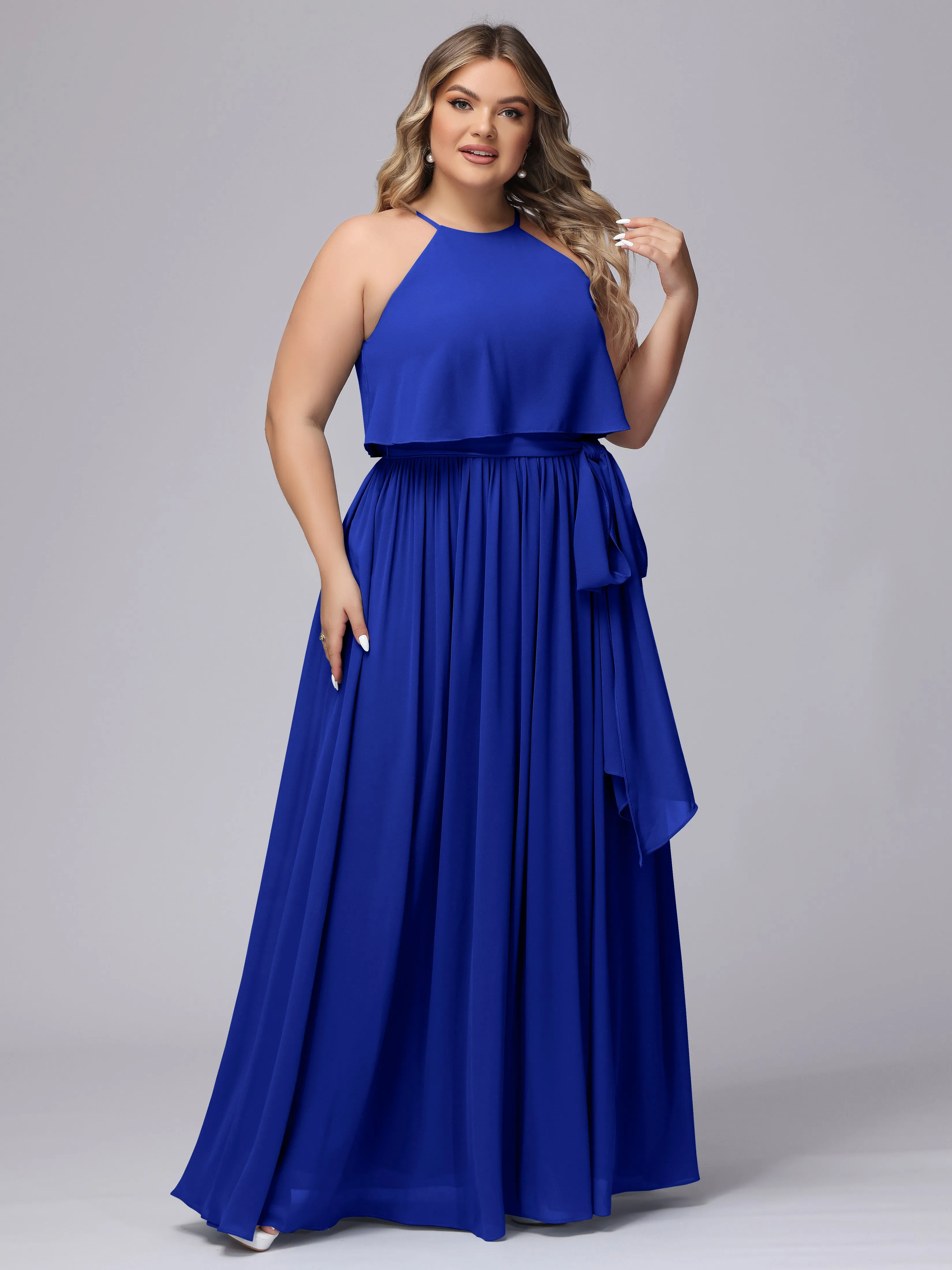 Halter Sleeveless Chiffon Plus Size Bridesmaid Dress