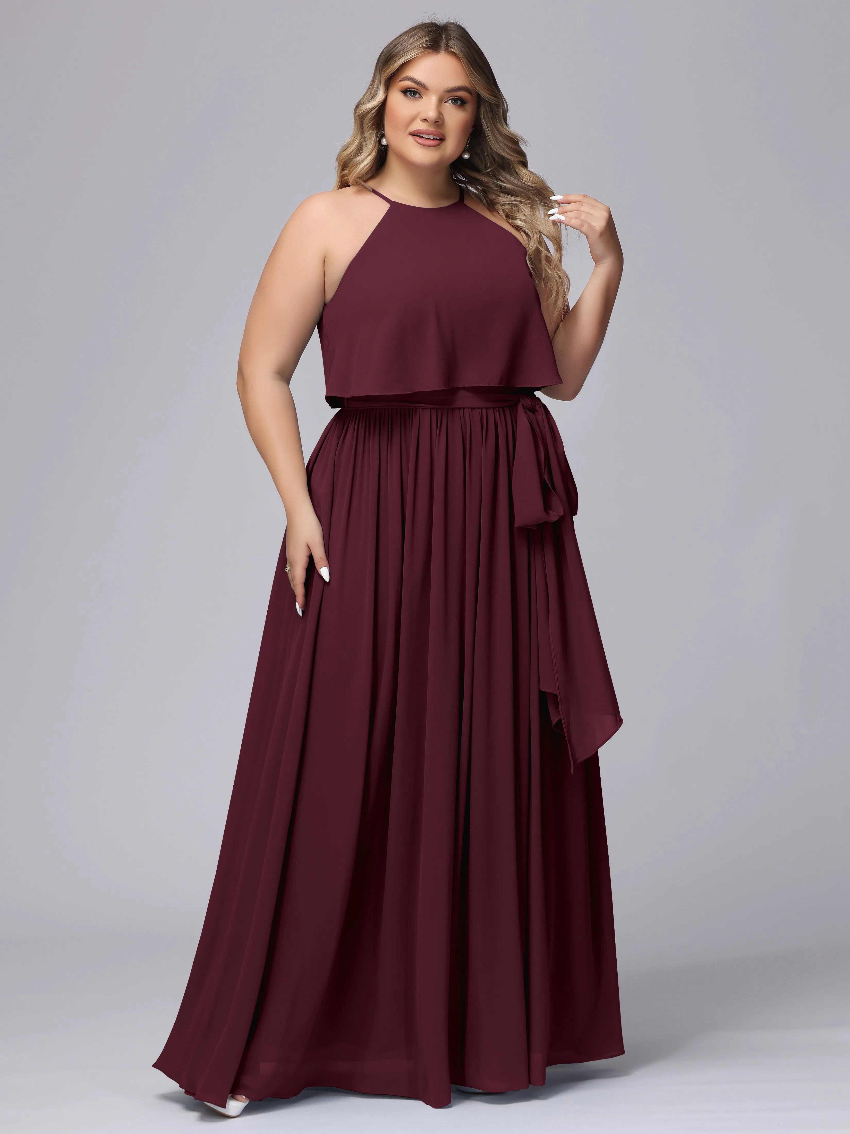 Halter Sleeveless Chiffon Plus Size Bridesmaid Dress