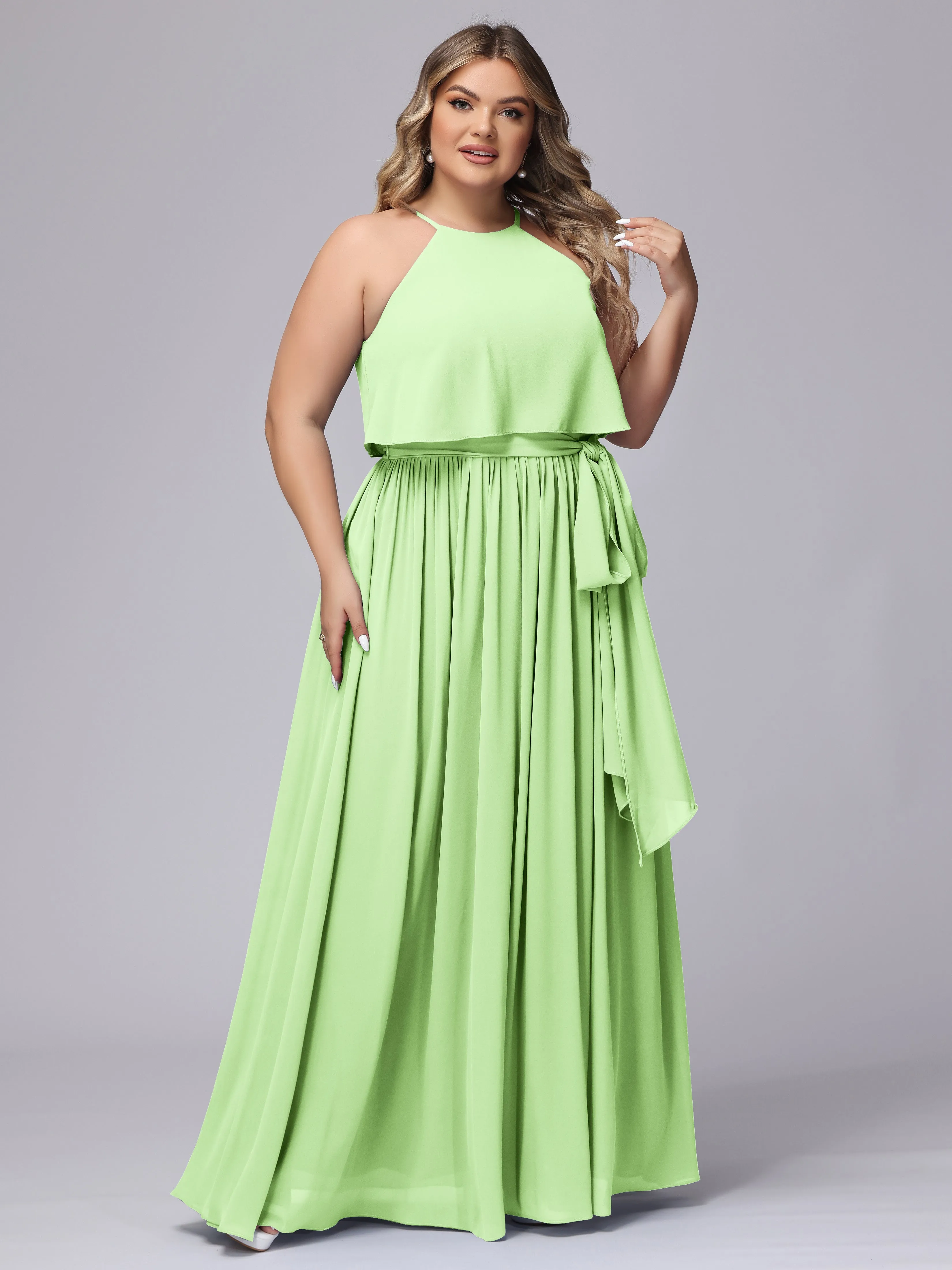 Halter Sleeveless Chiffon Plus Size Bridesmaid Dress