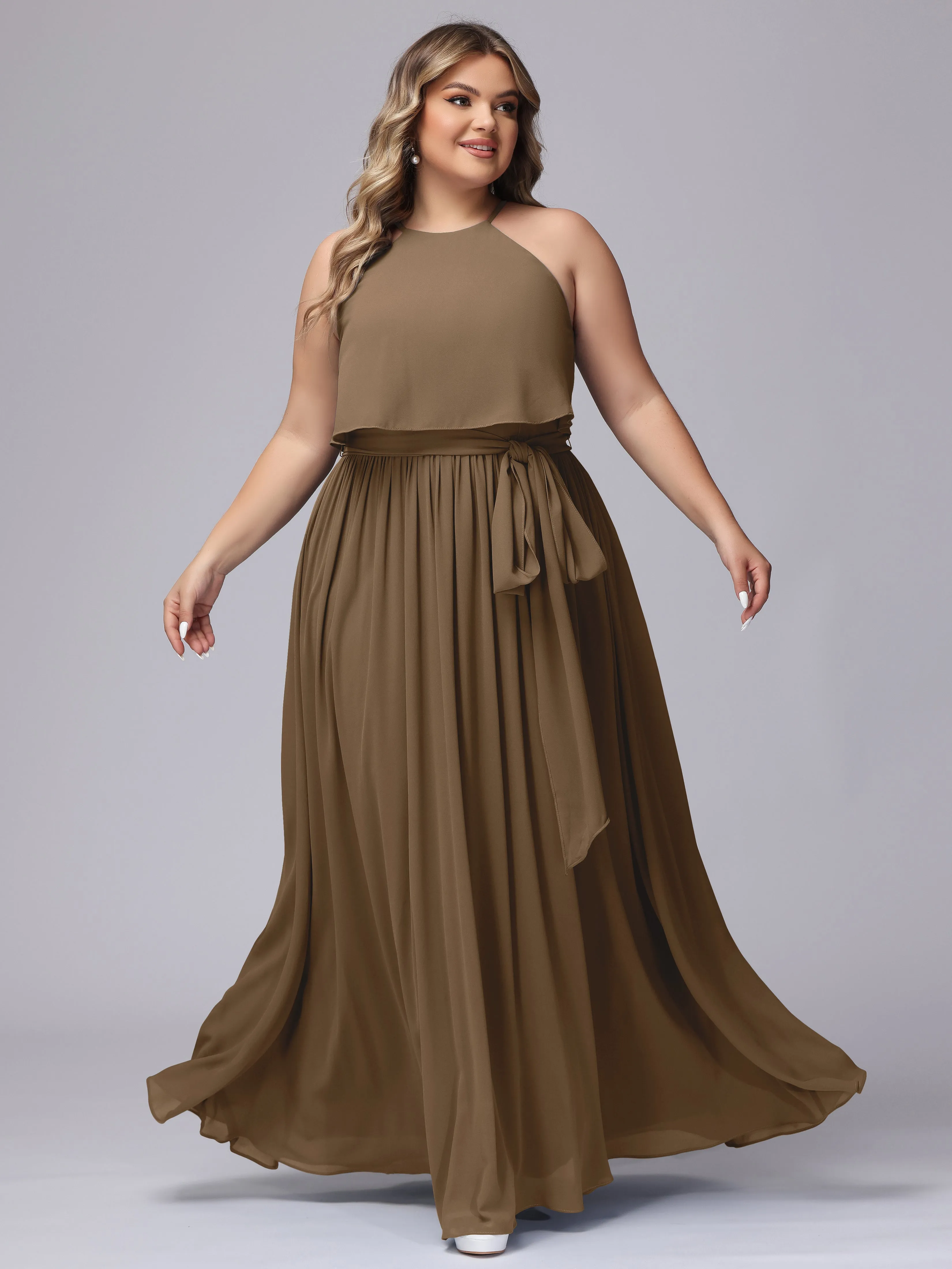 Halter Sleeveless Chiffon Plus Size Bridesmaid Dress