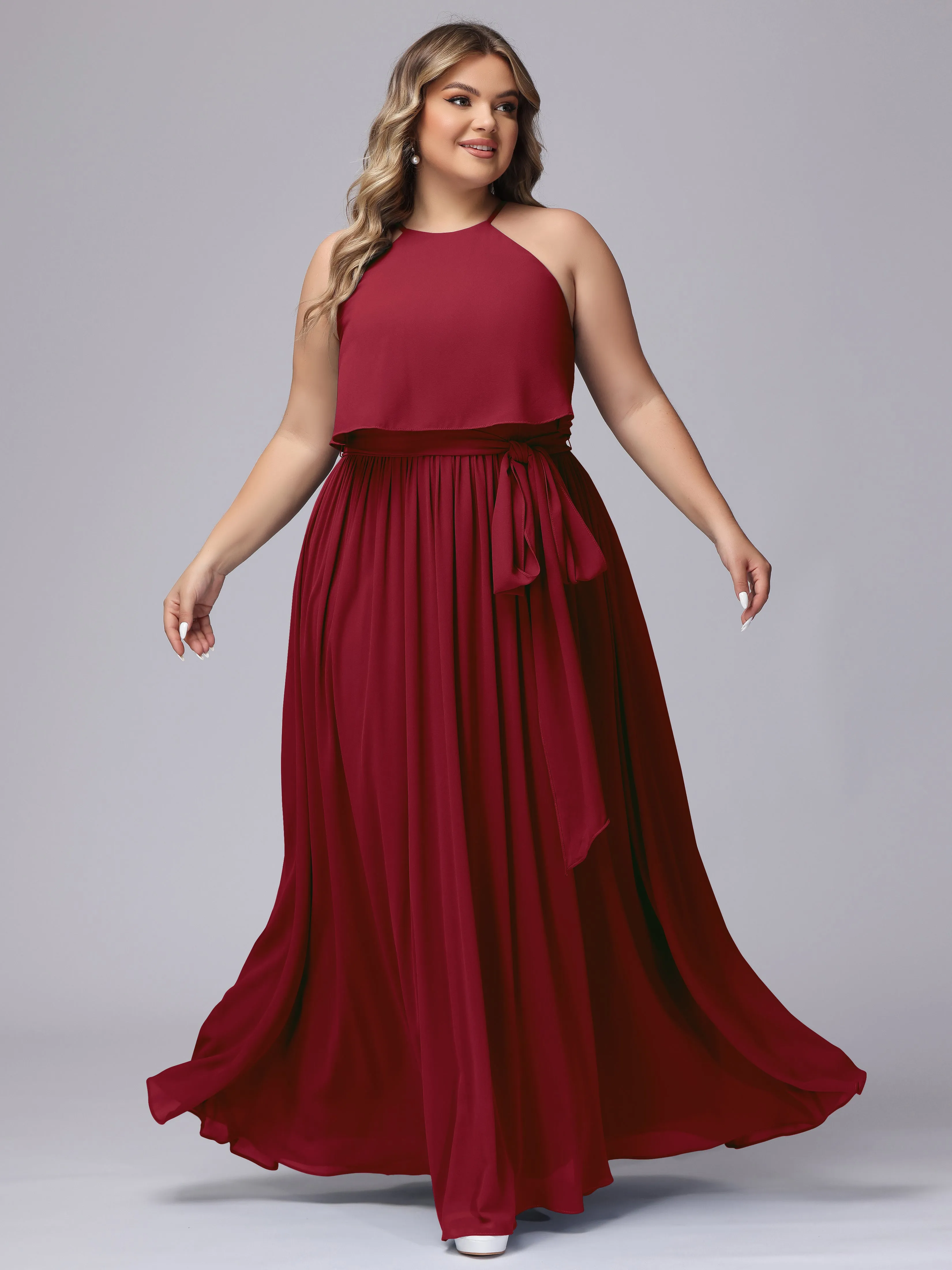 Halter Sleeveless Chiffon Plus Size Bridesmaid Dress