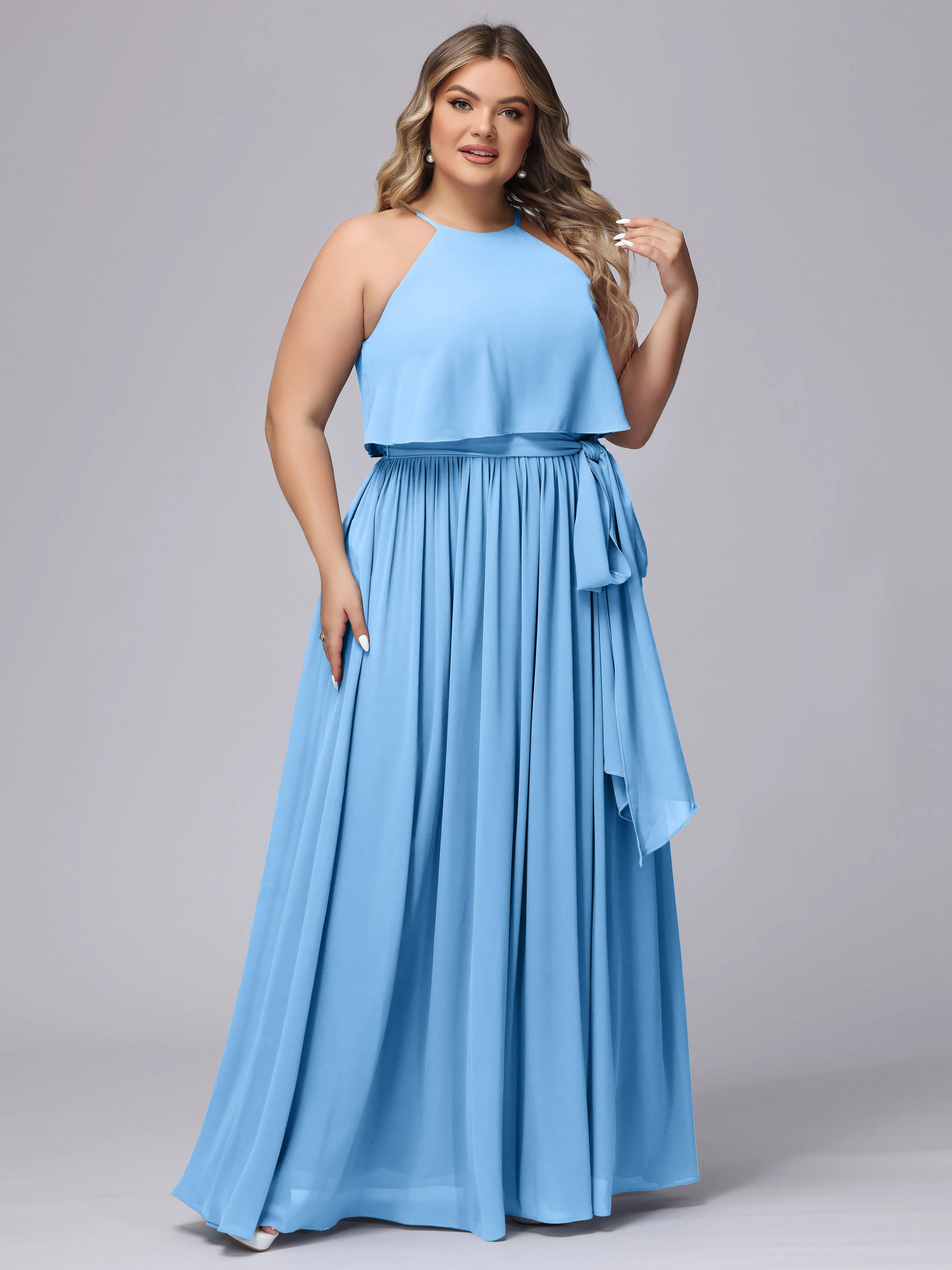 Halter Sleeveless Chiffon Plus Size Bridesmaid Dress