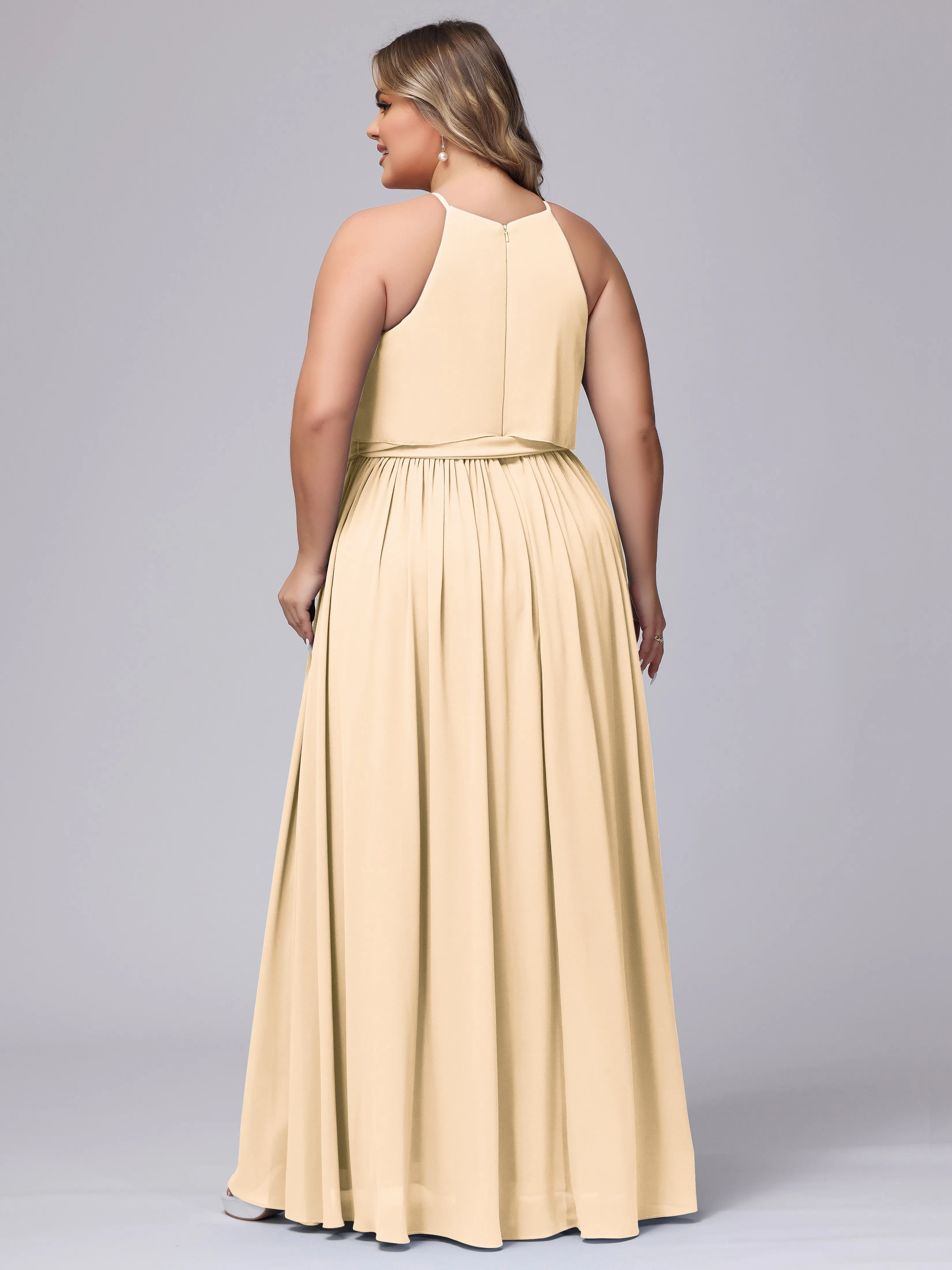 Halter Sleeveless Chiffon Plus Size Bridesmaid Dress