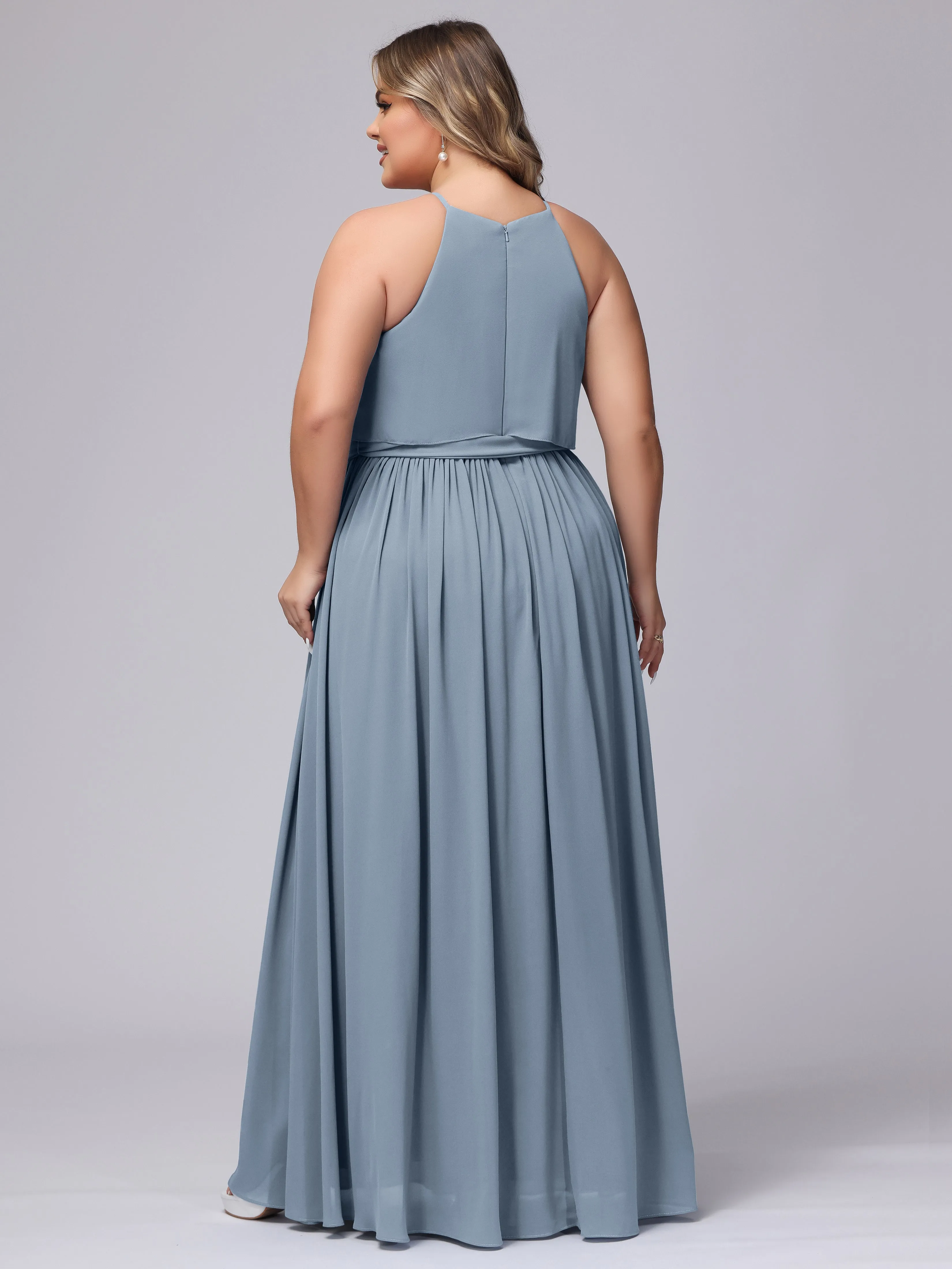 Halter Sleeveless Chiffon Plus Size Bridesmaid Dress