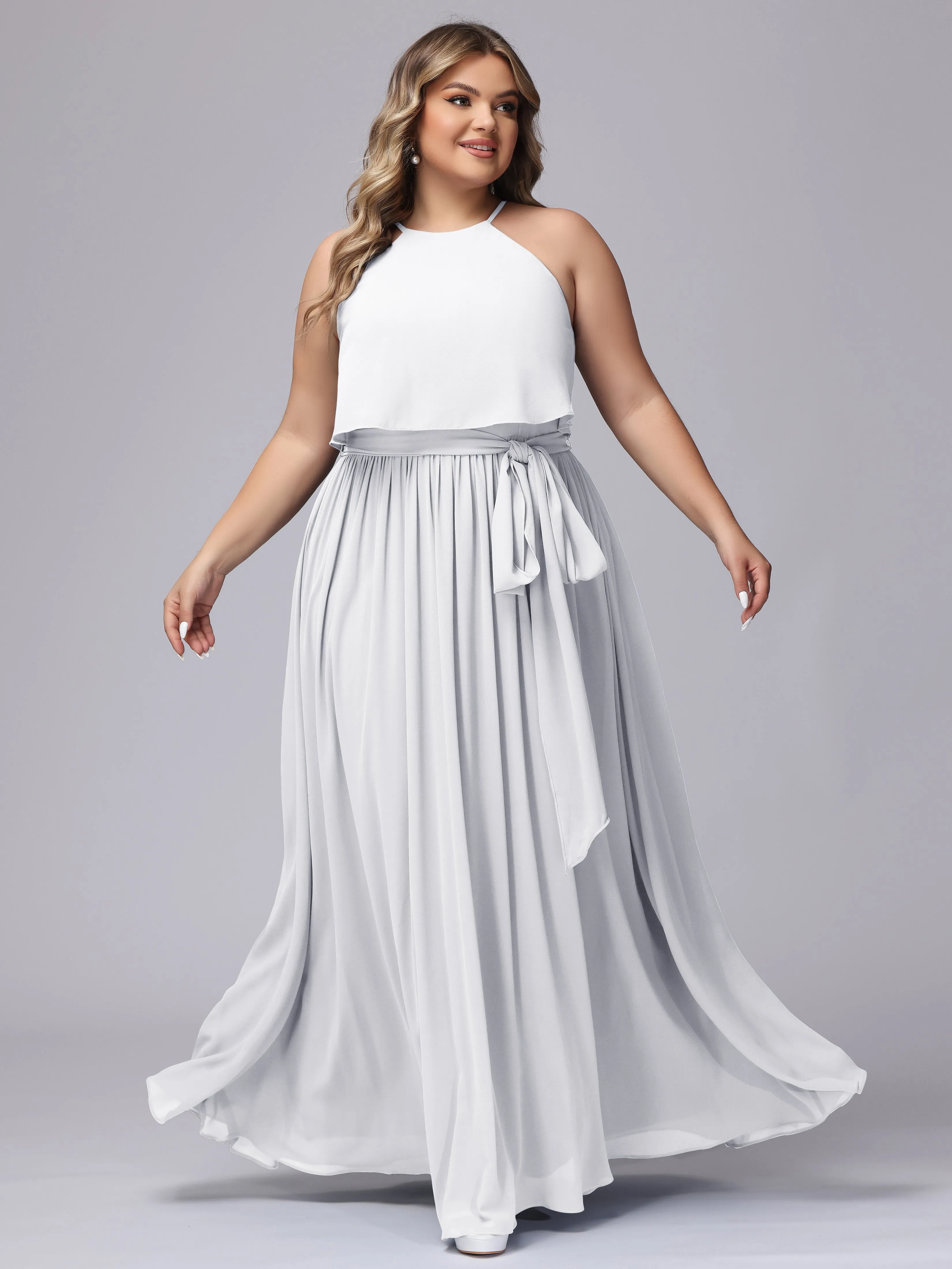 Halter Sleeveless Chiffon Plus Size Bridesmaid Dress