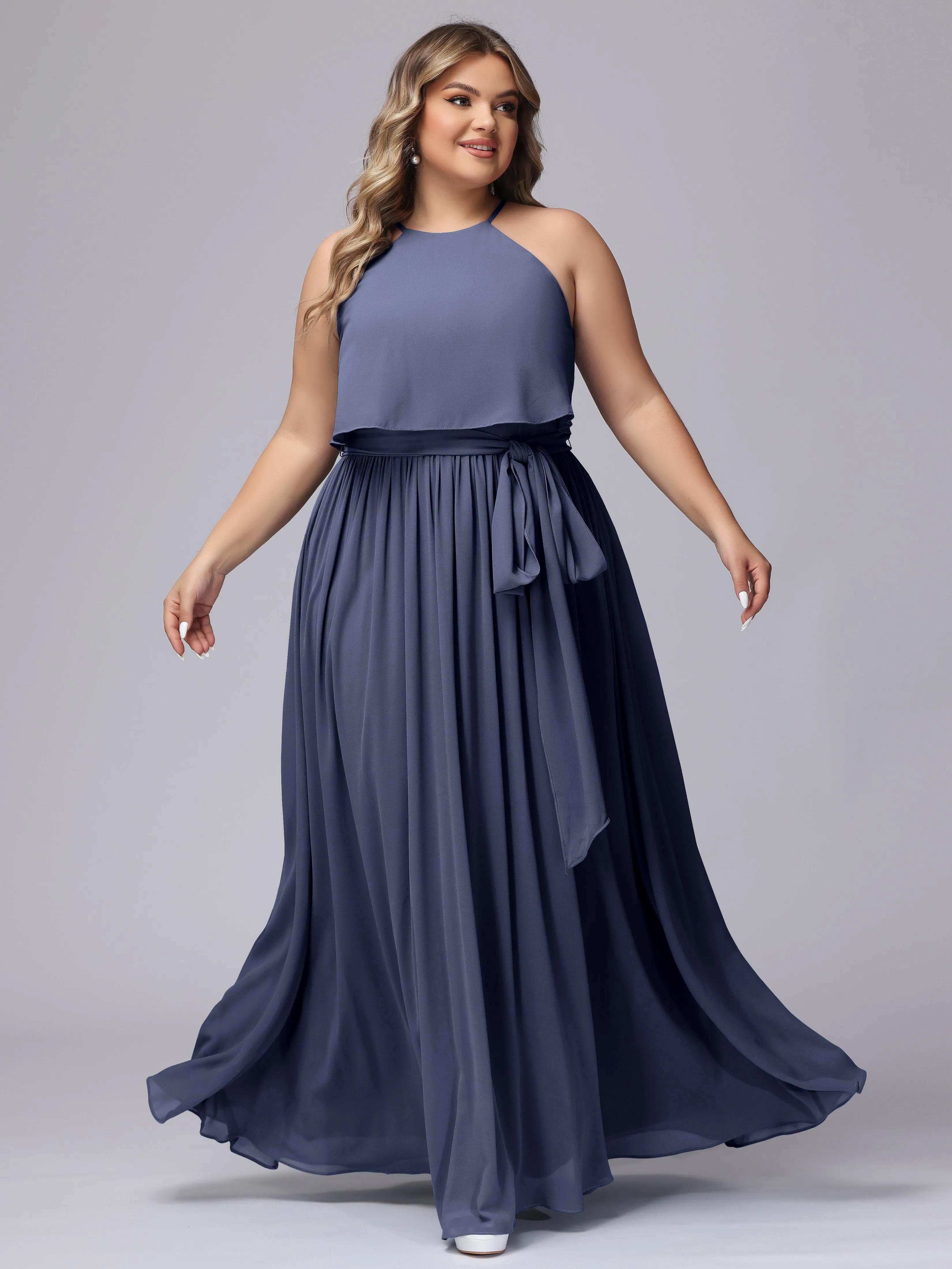 Halter Sleeveless Chiffon Plus Size Bridesmaid Dress