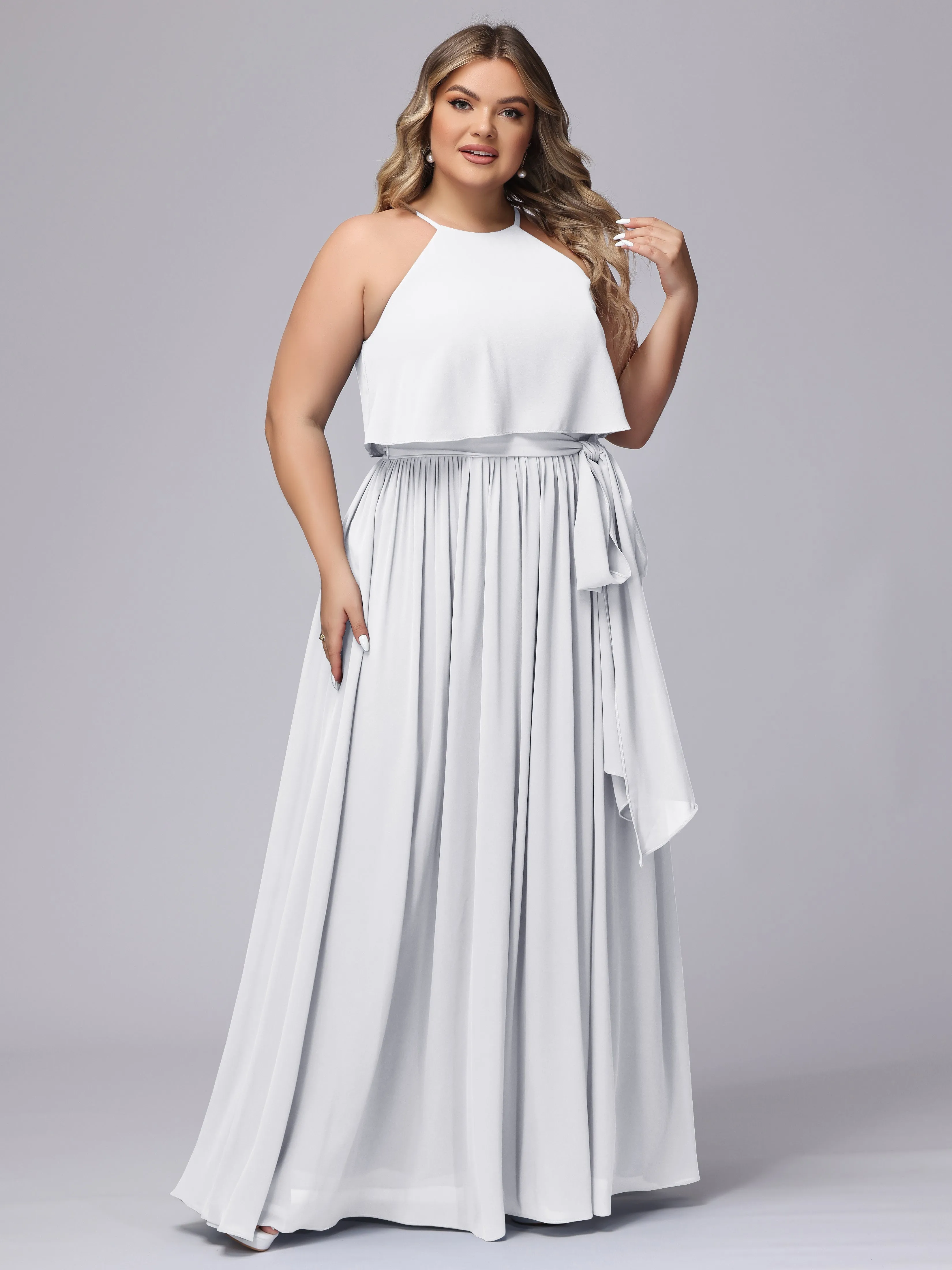 Halter Sleeveless Chiffon Plus Size Bridesmaid Dress
