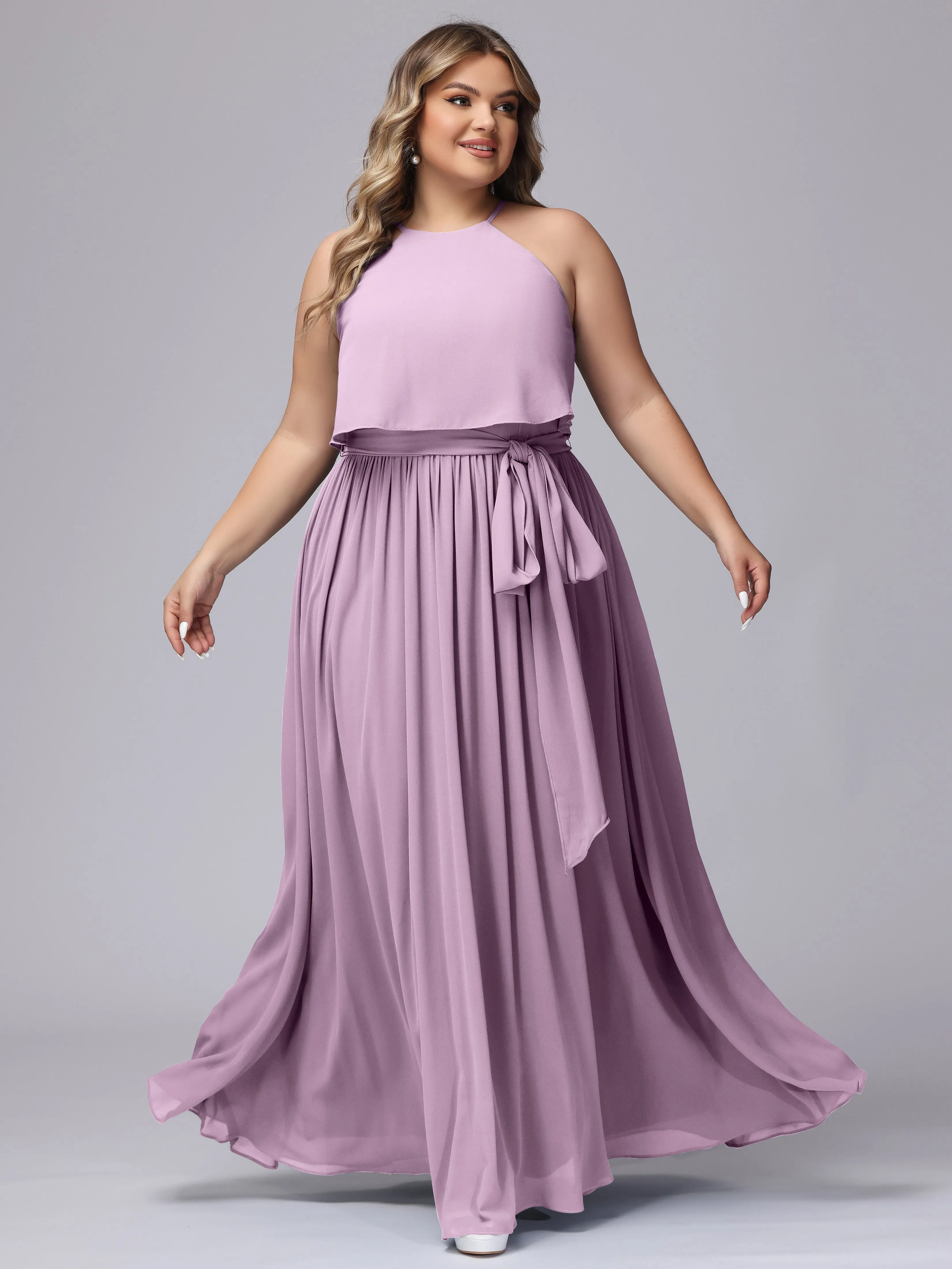 Halter Sleeveless Chiffon Plus Size Bridesmaid Dress