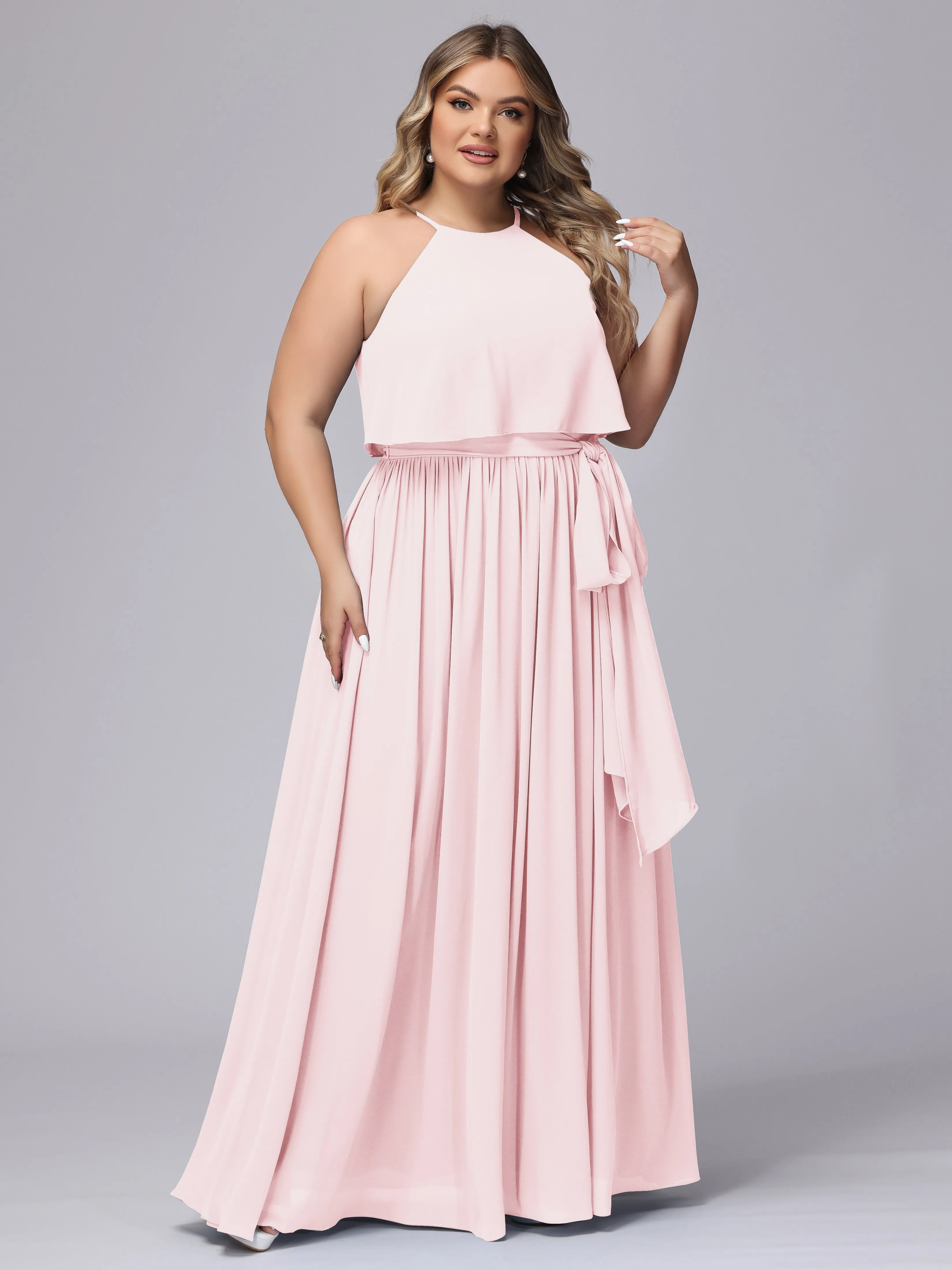 Halter Sleeveless Chiffon Plus Size Bridesmaid Dress