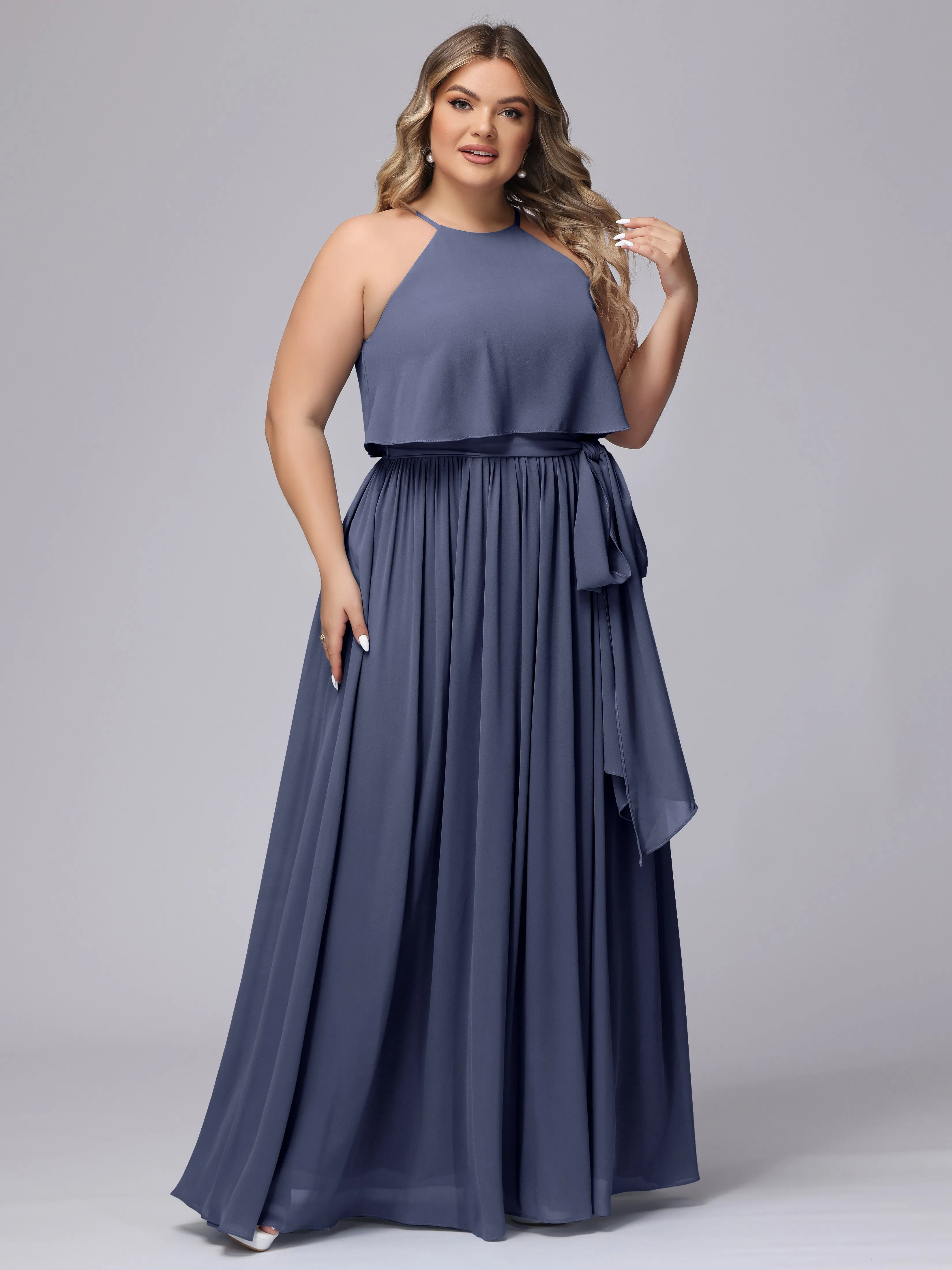Halter Sleeveless Chiffon Plus Size Bridesmaid Dress