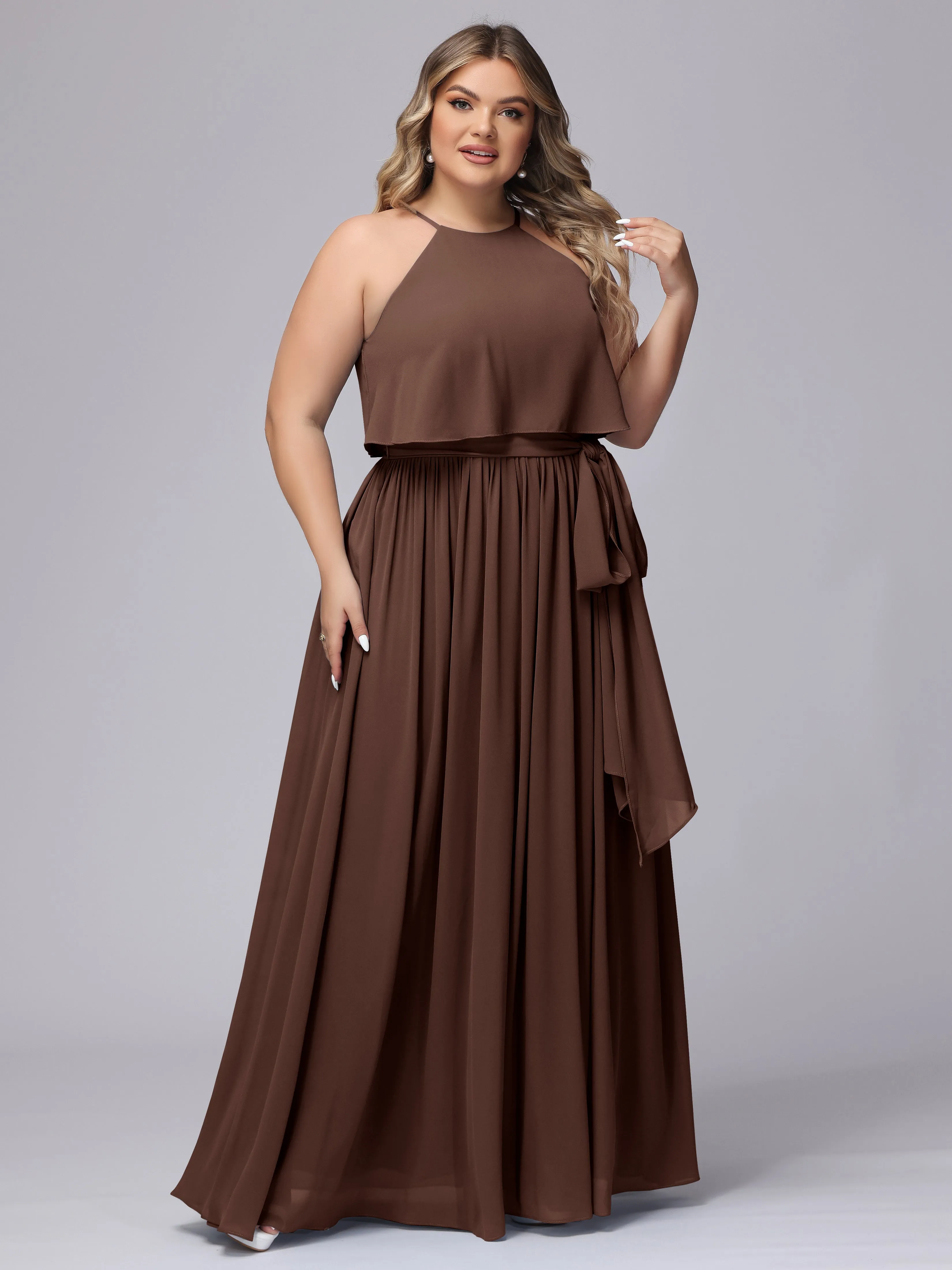 Halter Sleeveless Chiffon Plus Size Bridesmaid Dress