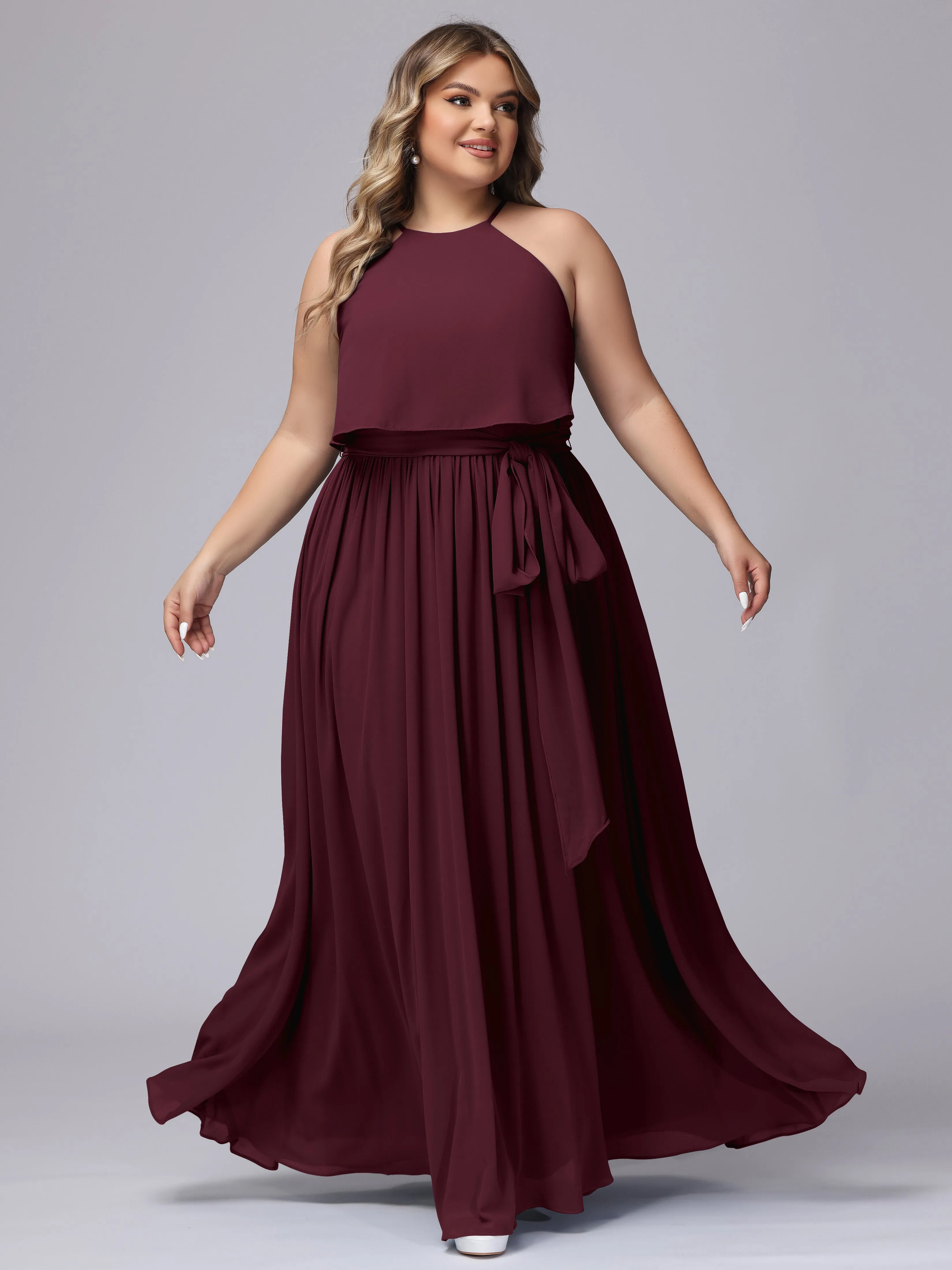 Halter Sleeveless Chiffon Plus Size Bridesmaid Dress