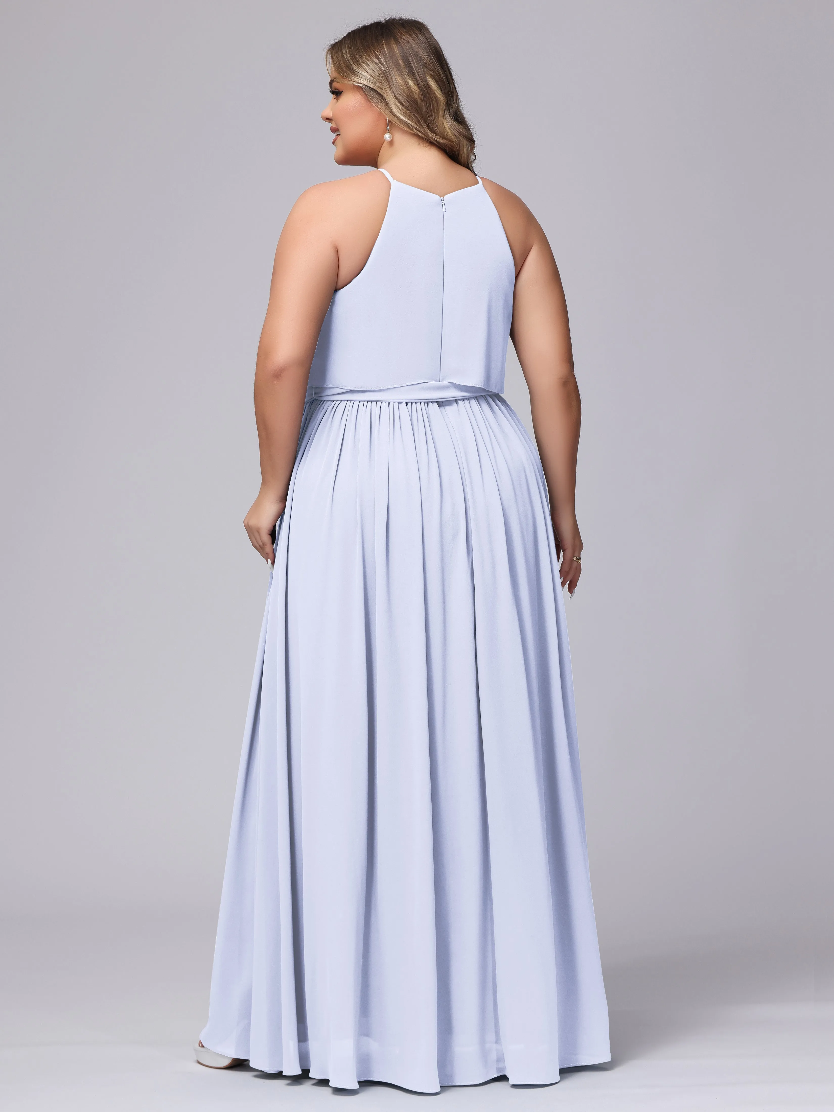 Halter Sleeveless Chiffon Plus Size Bridesmaid Dress