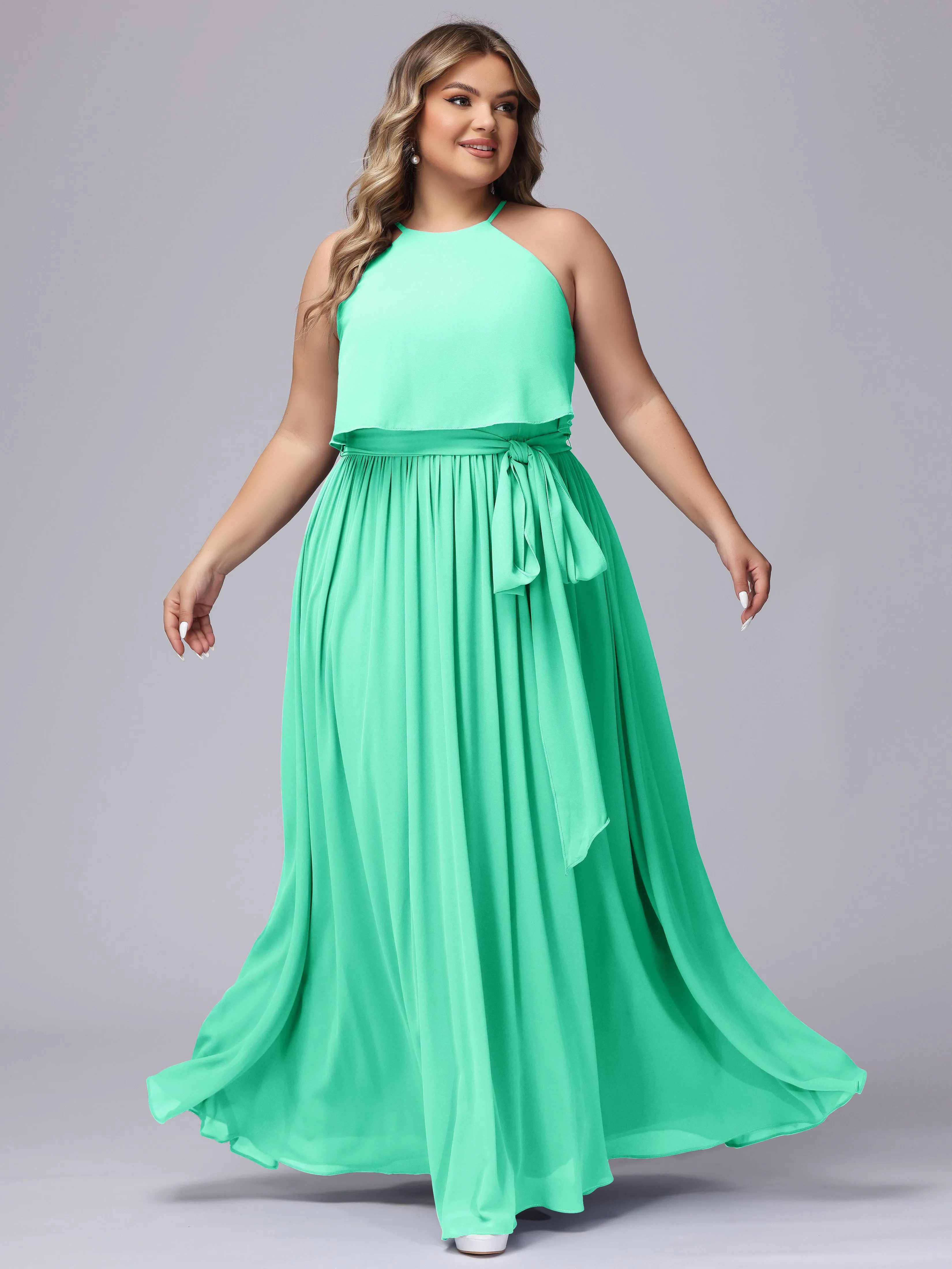 Halter Sleeveless Chiffon Plus Size Bridesmaid Dress