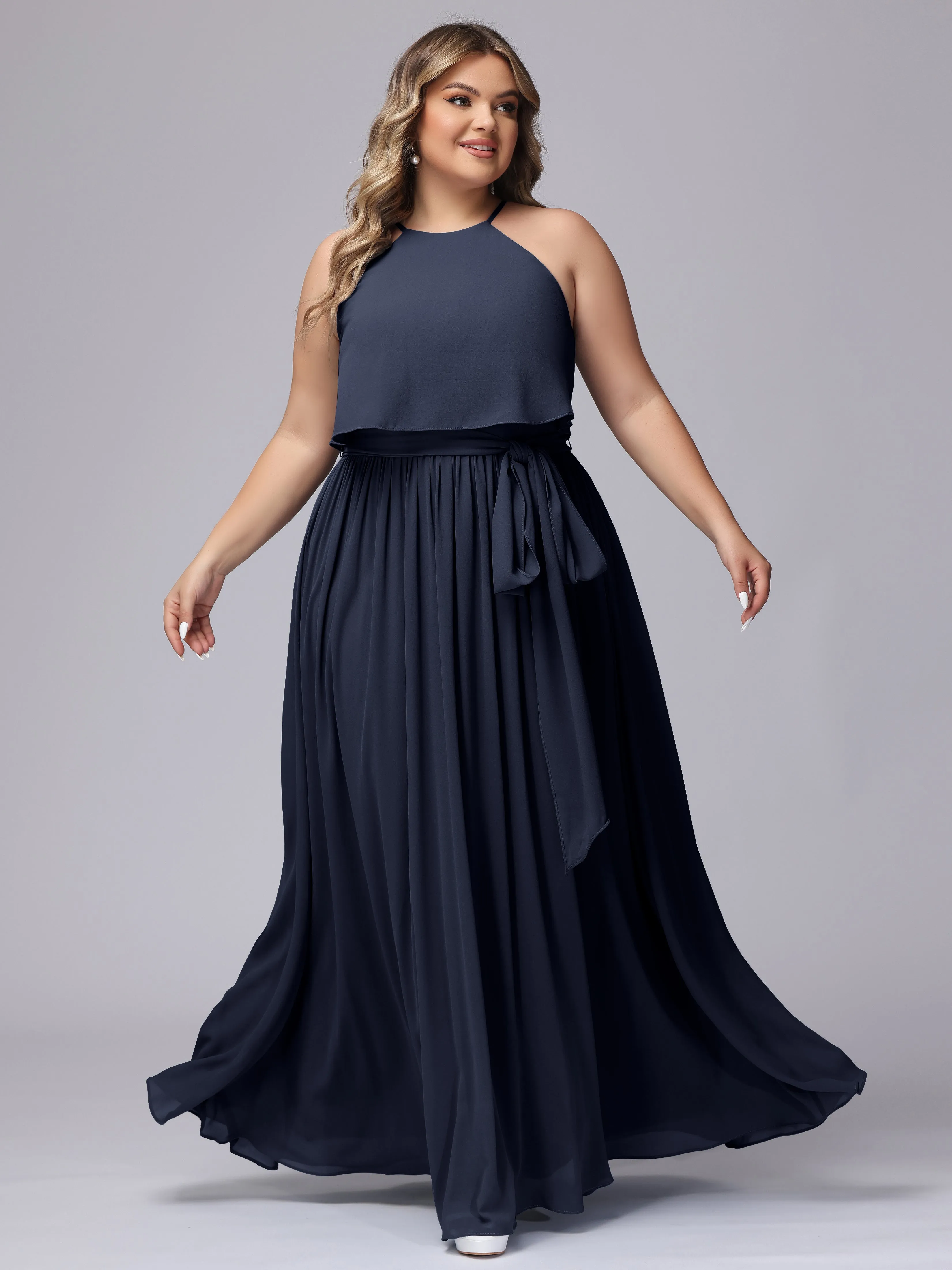 Halter Sleeveless Chiffon Plus Size Bridesmaid Dress
