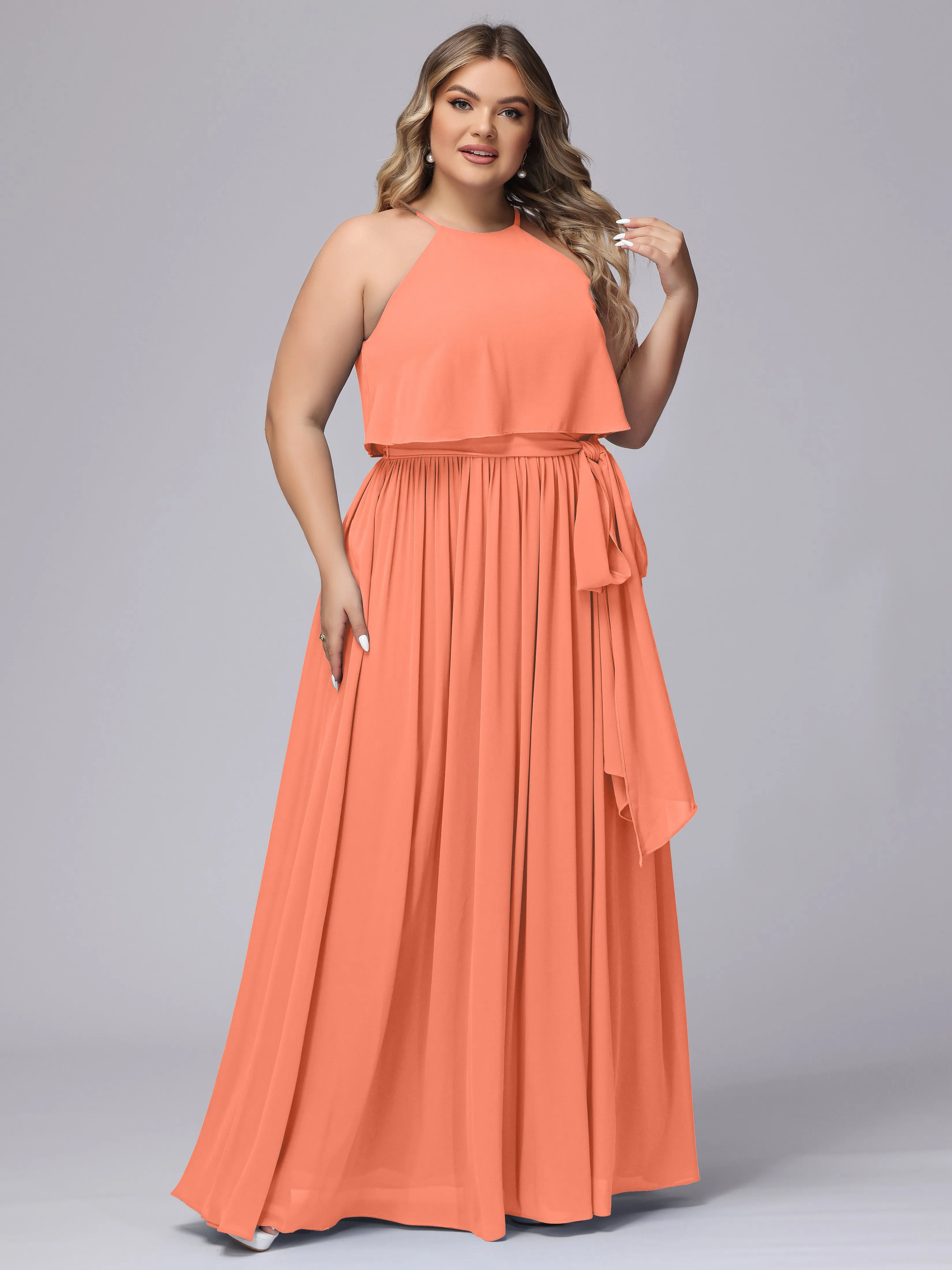 Halter Sleeveless Chiffon Plus Size Bridesmaid Dress