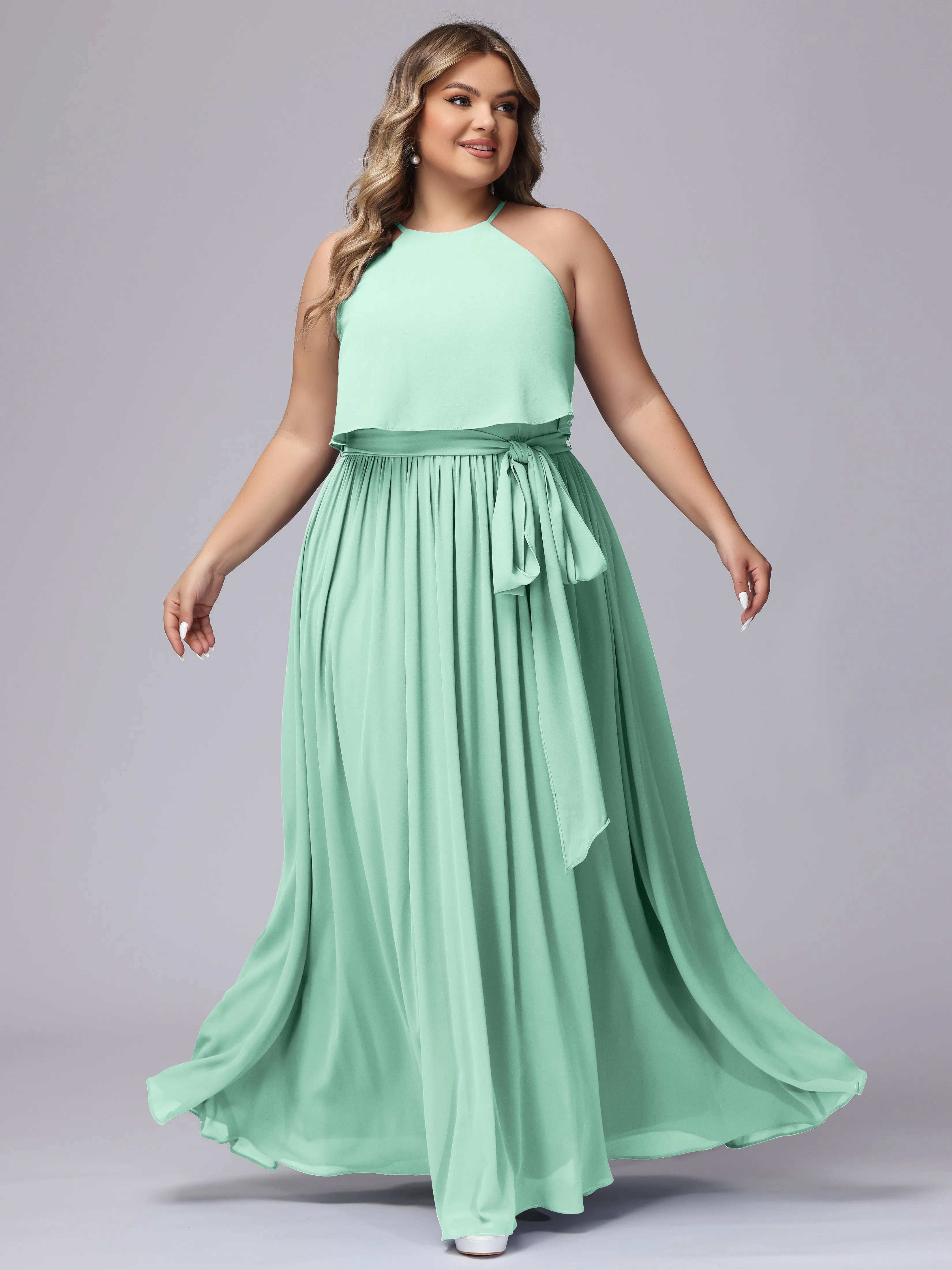 Halter Sleeveless Chiffon Plus Size Bridesmaid Dress