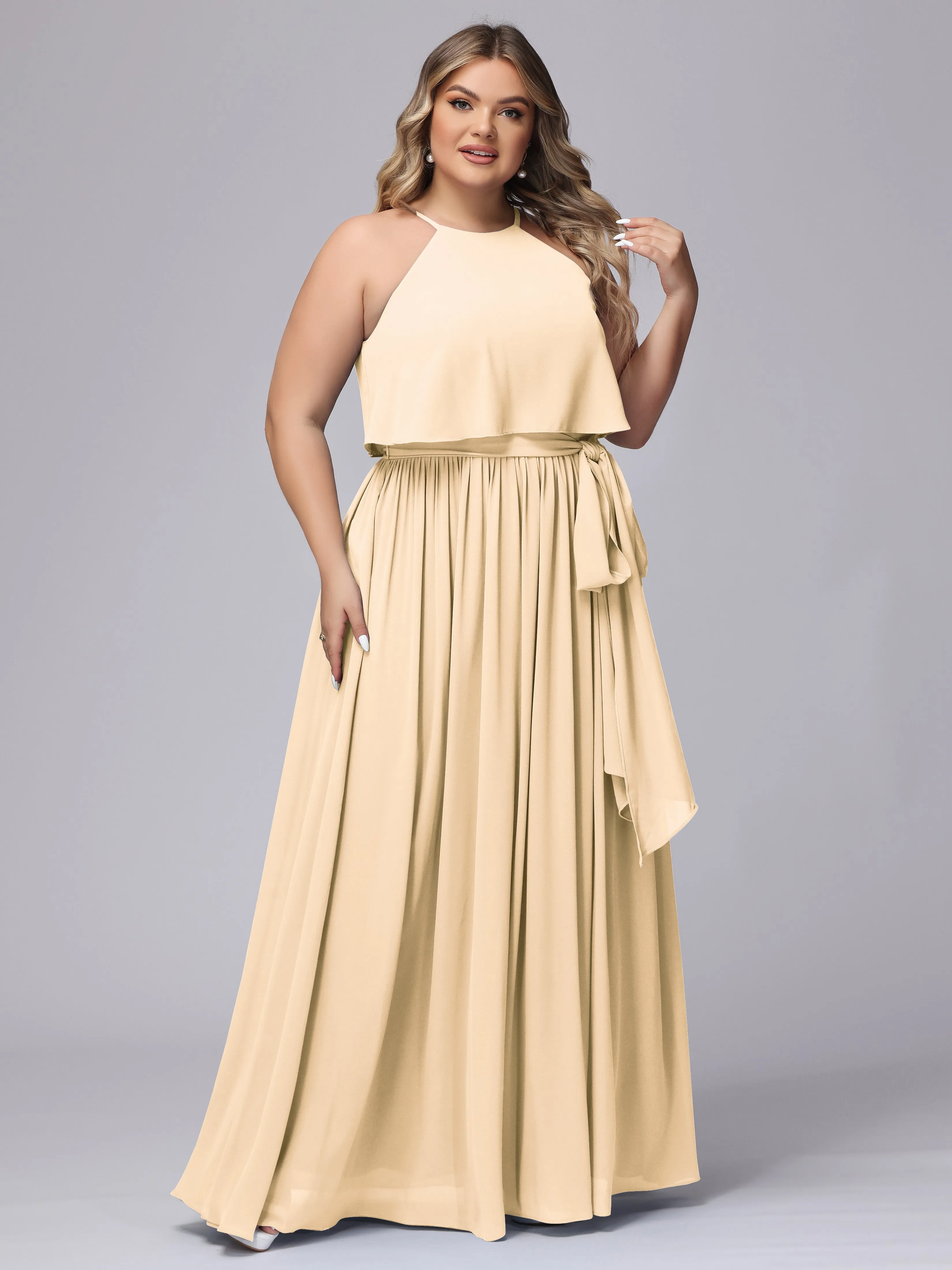 Halter Sleeveless Chiffon Plus Size Bridesmaid Dress