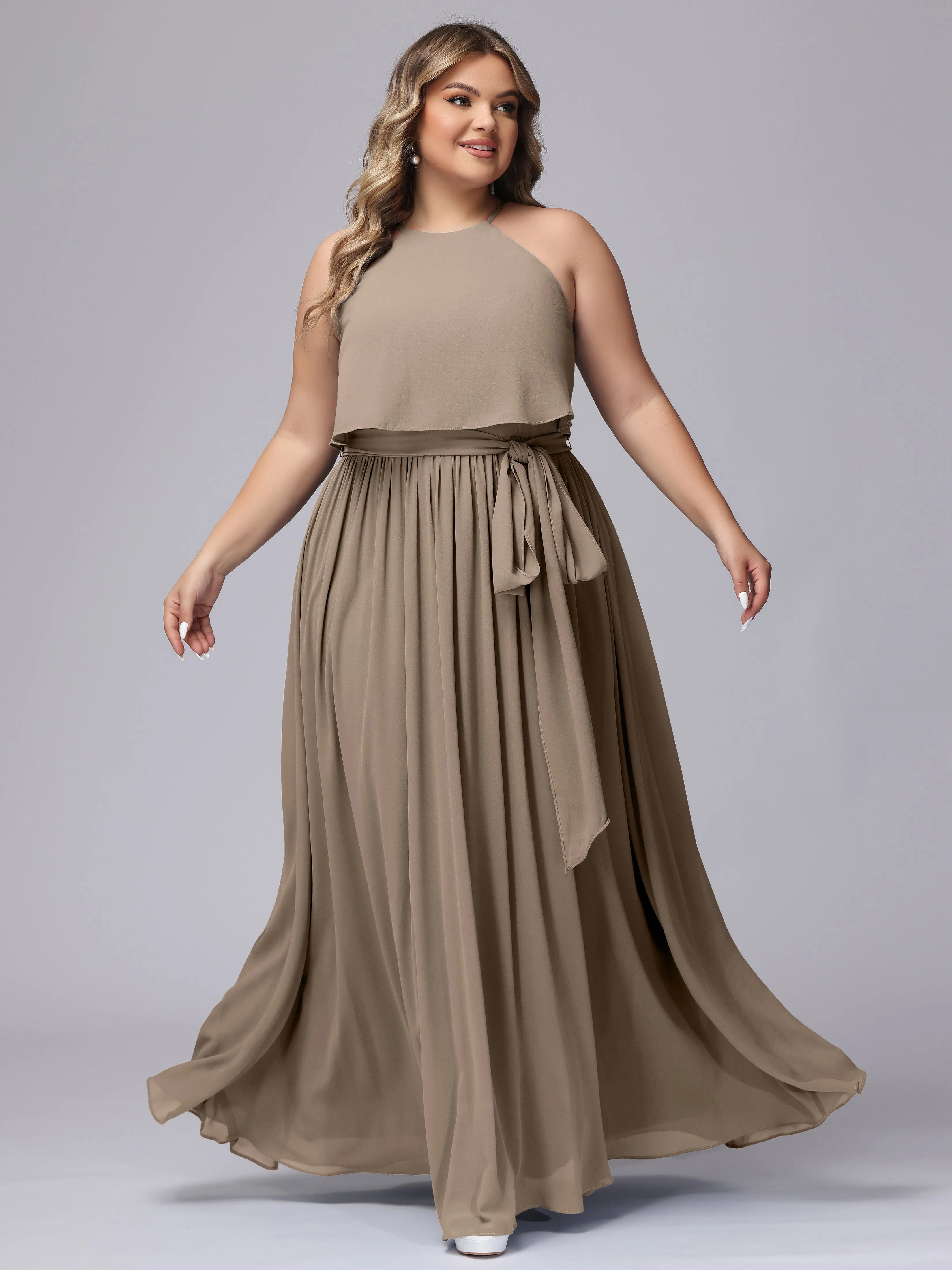 Halter Sleeveless Chiffon Plus Size Bridesmaid Dress