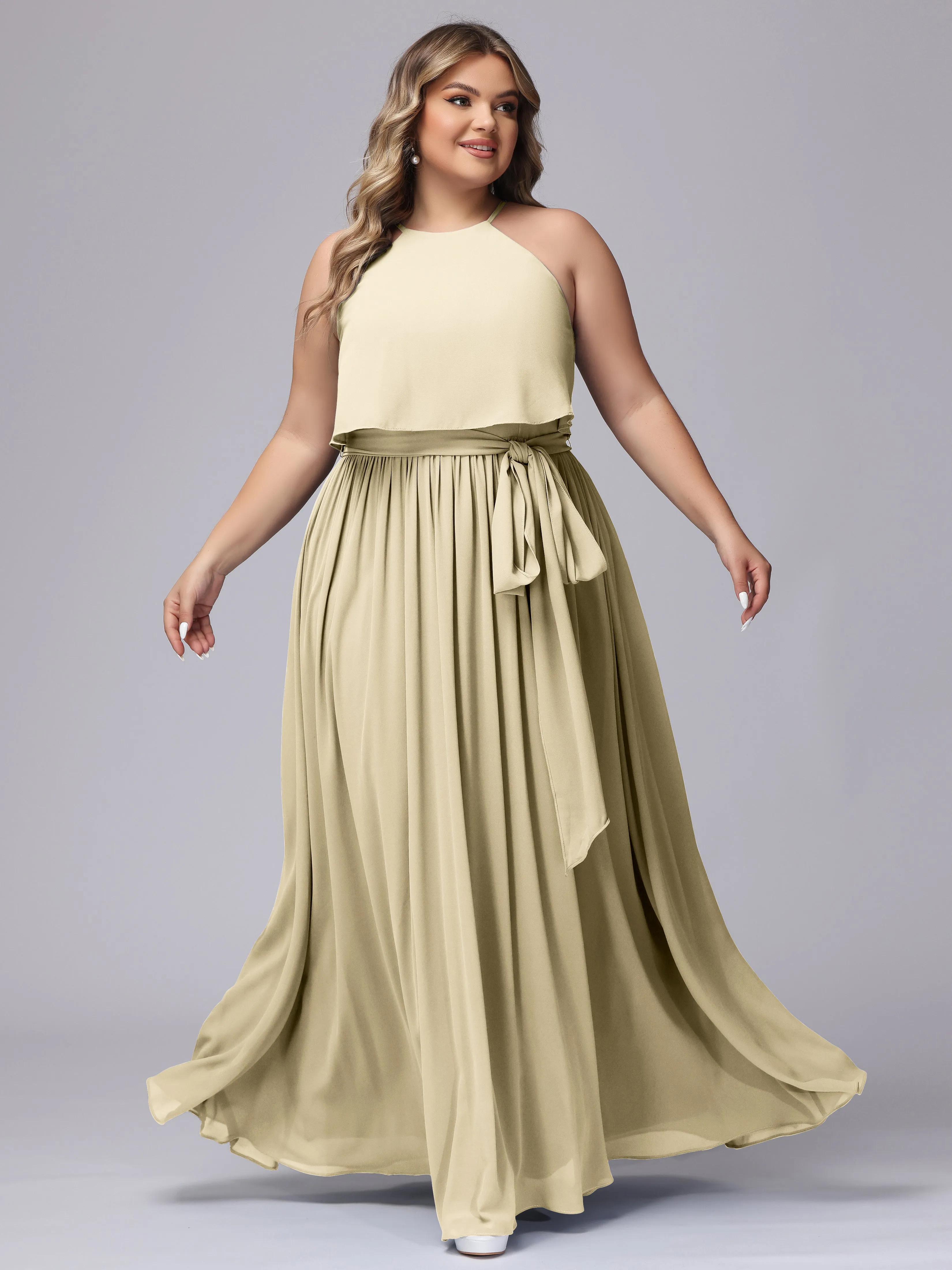 Halter Sleeveless Chiffon Plus Size Bridesmaid Dress