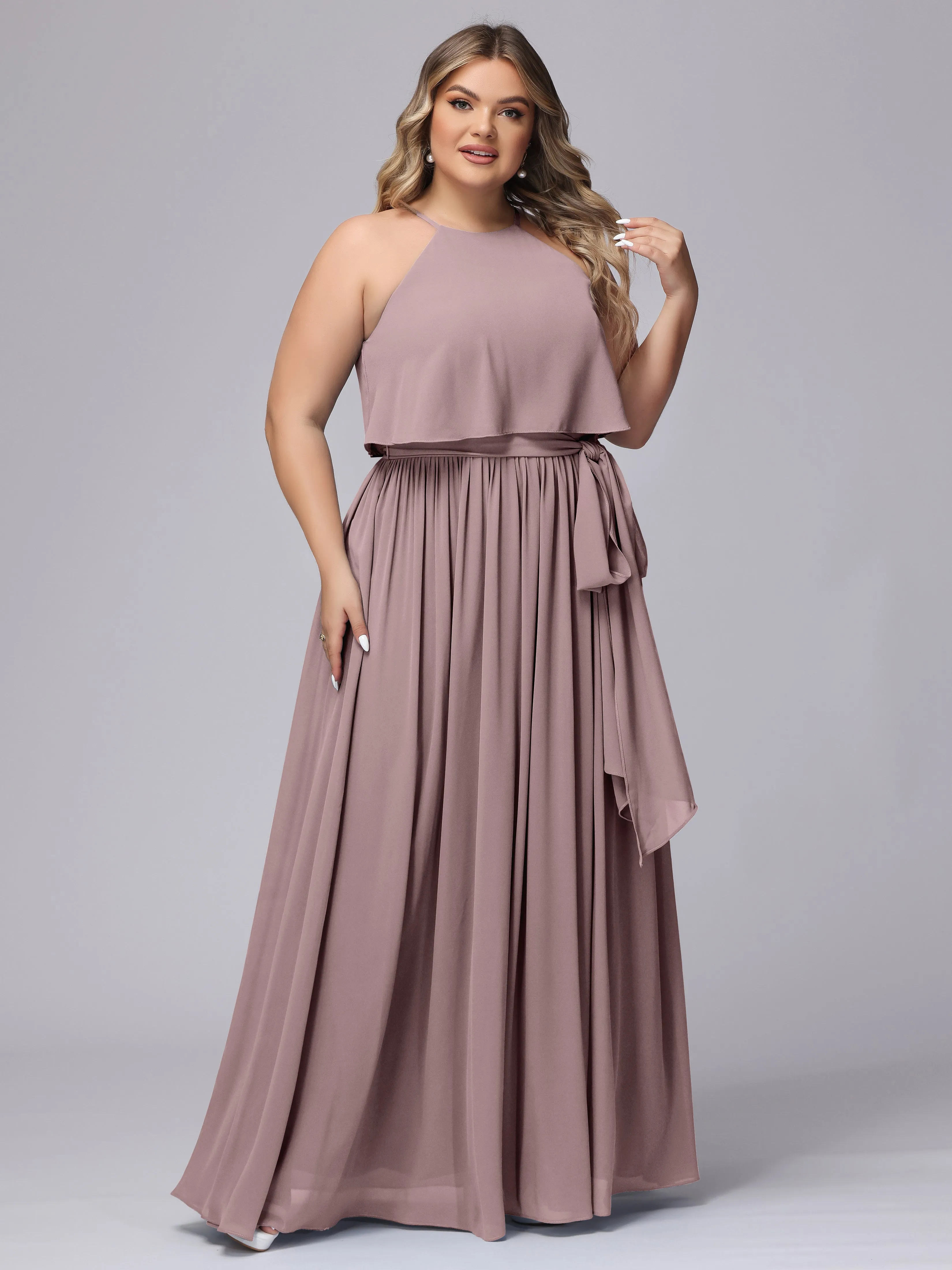 Halter Sleeveless Chiffon Plus Size Bridesmaid Dress