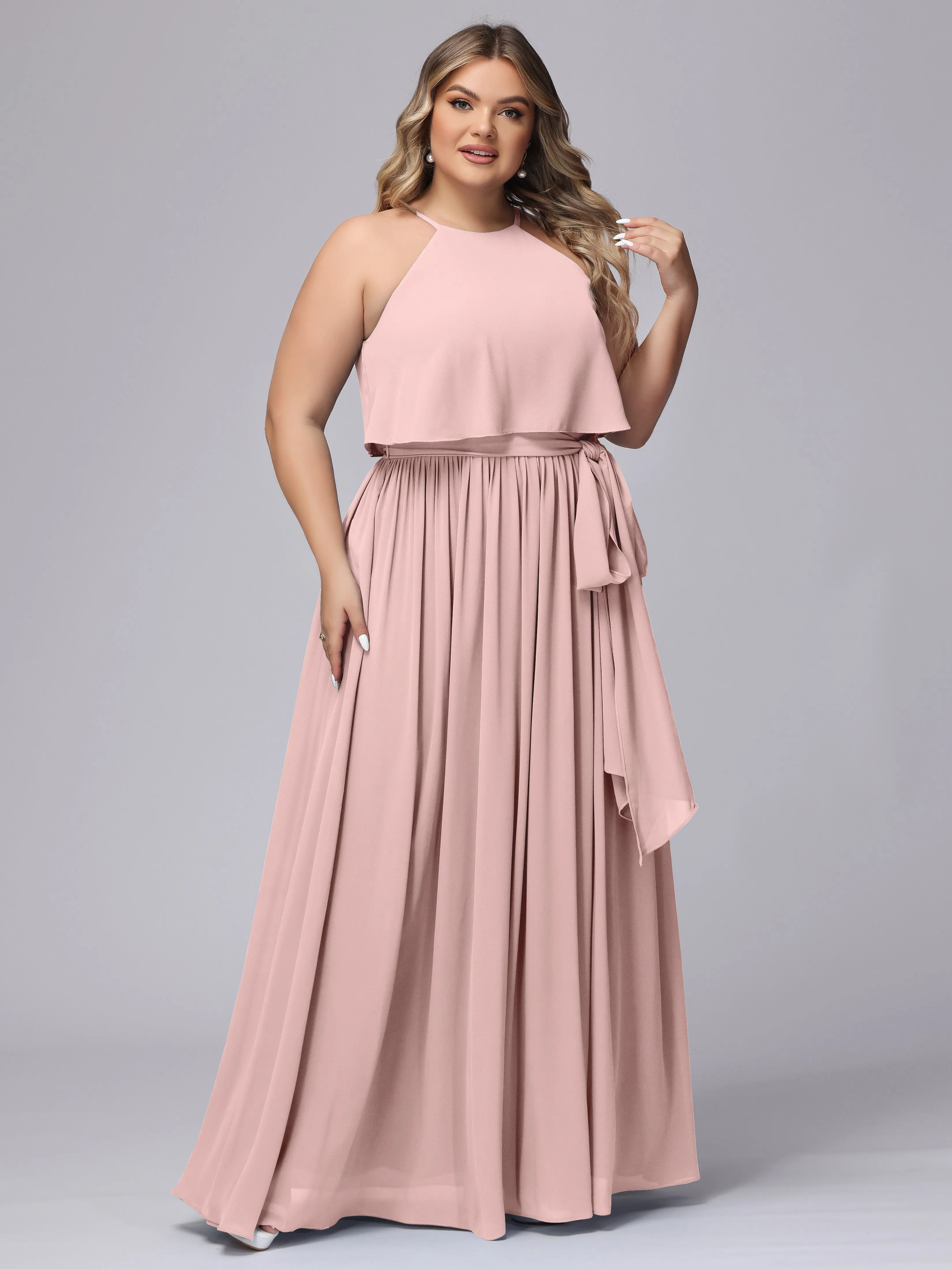 Halter Sleeveless Chiffon Plus Size Bridesmaid Dress