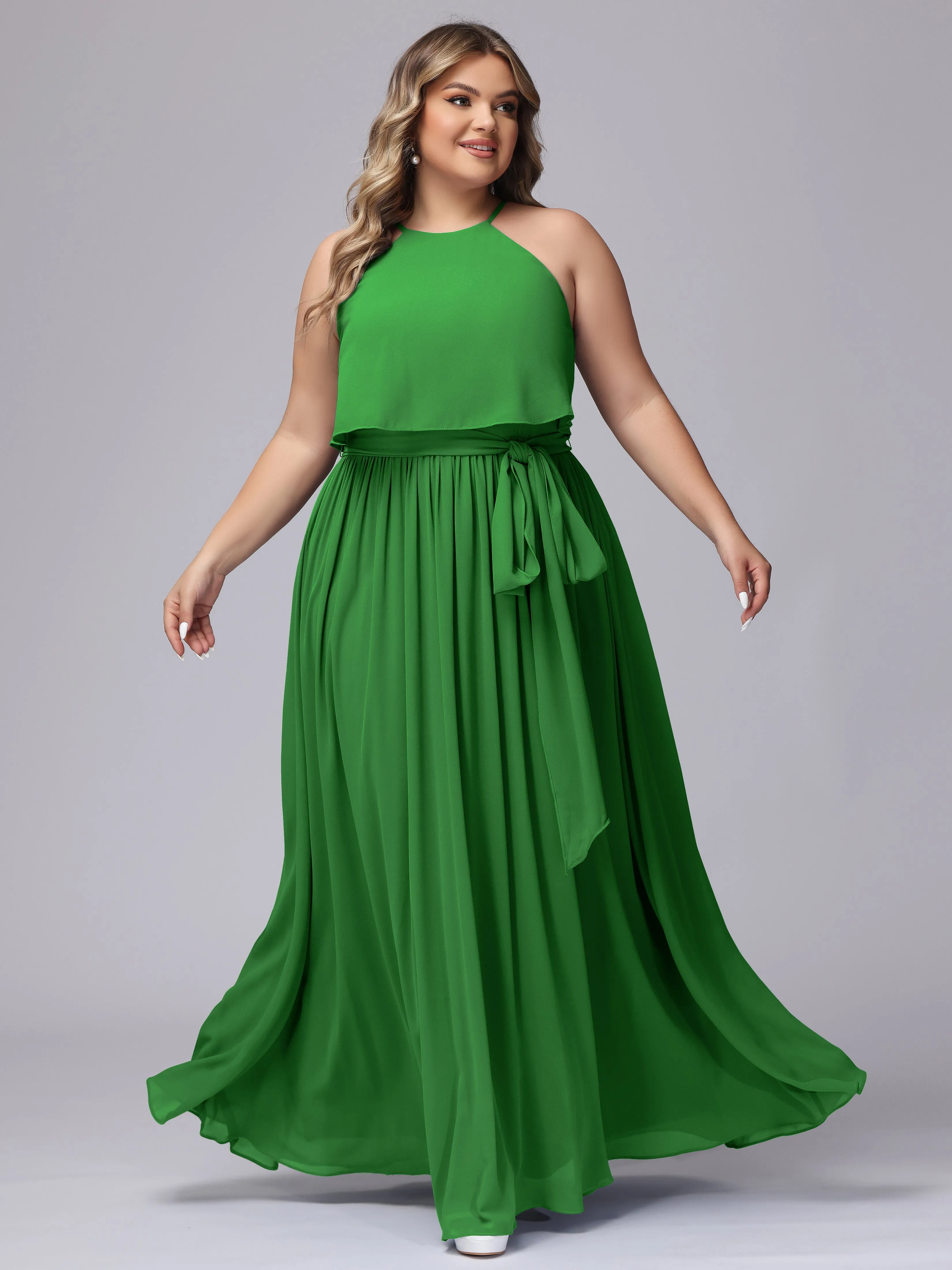 Halter Sleeveless Chiffon Plus Size Bridesmaid Dress