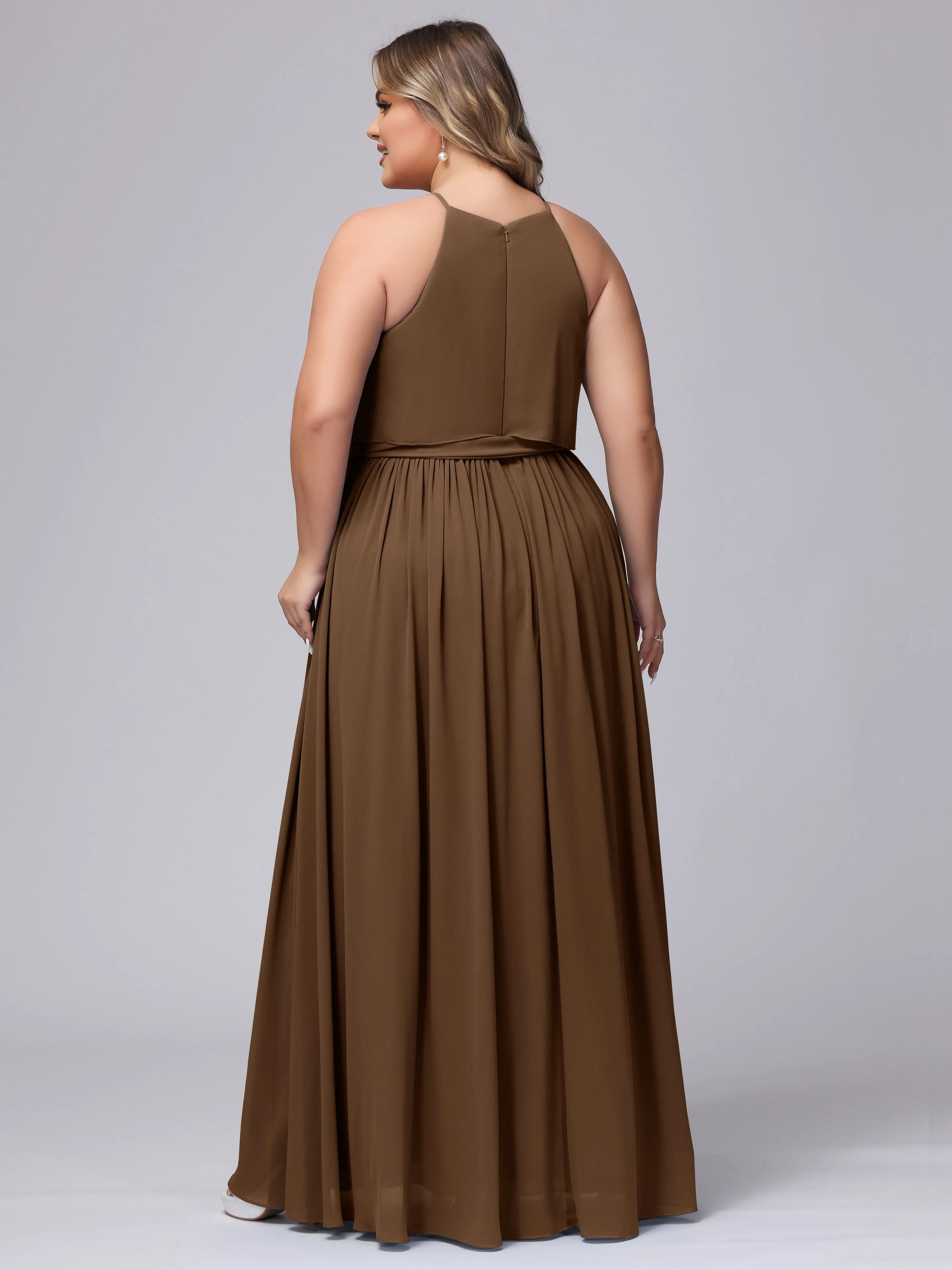 Halter Sleeveless Chiffon Plus Size Bridesmaid Dress
