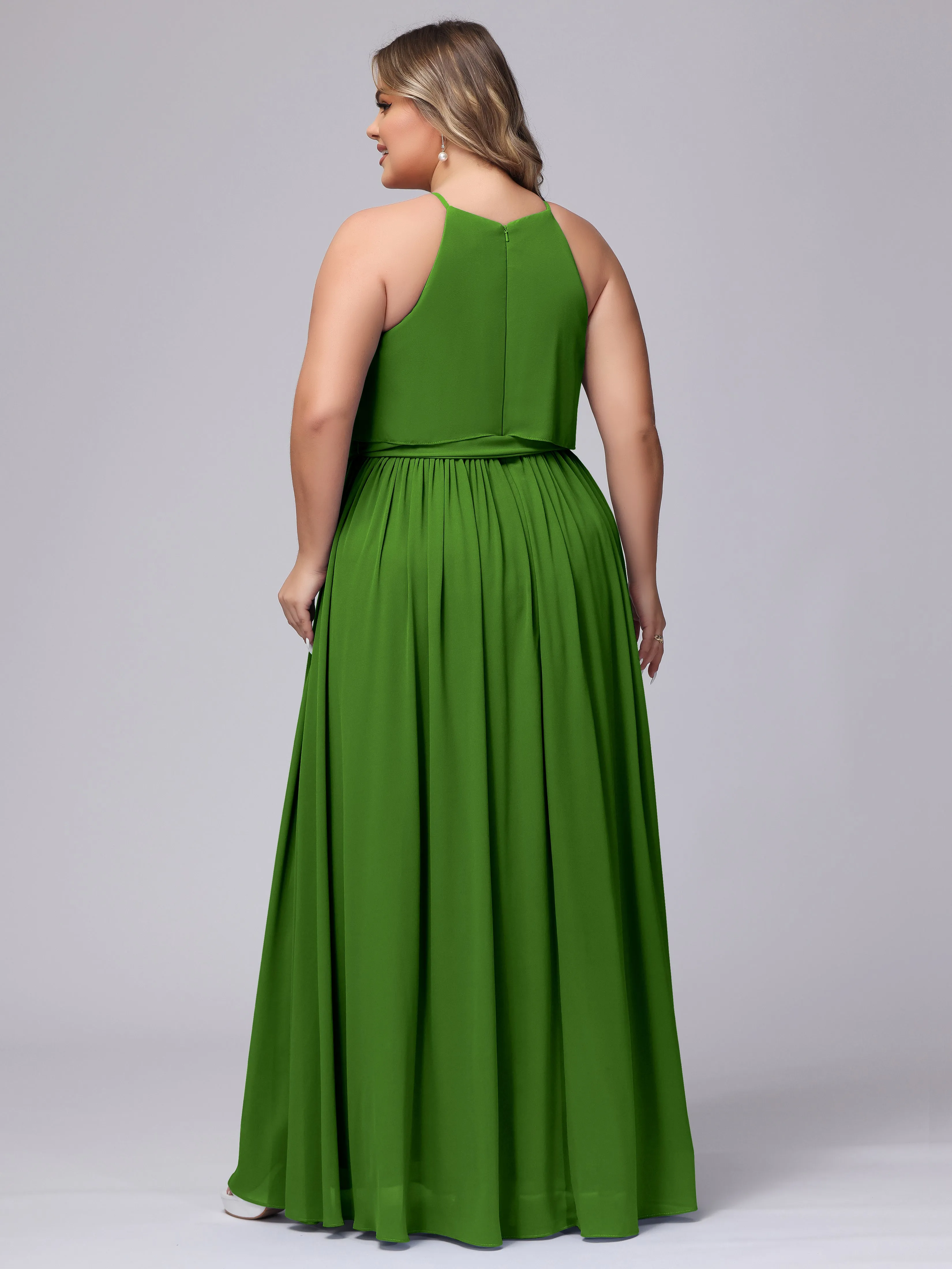 Halter Sleeveless Chiffon Plus Size Bridesmaid Dress
