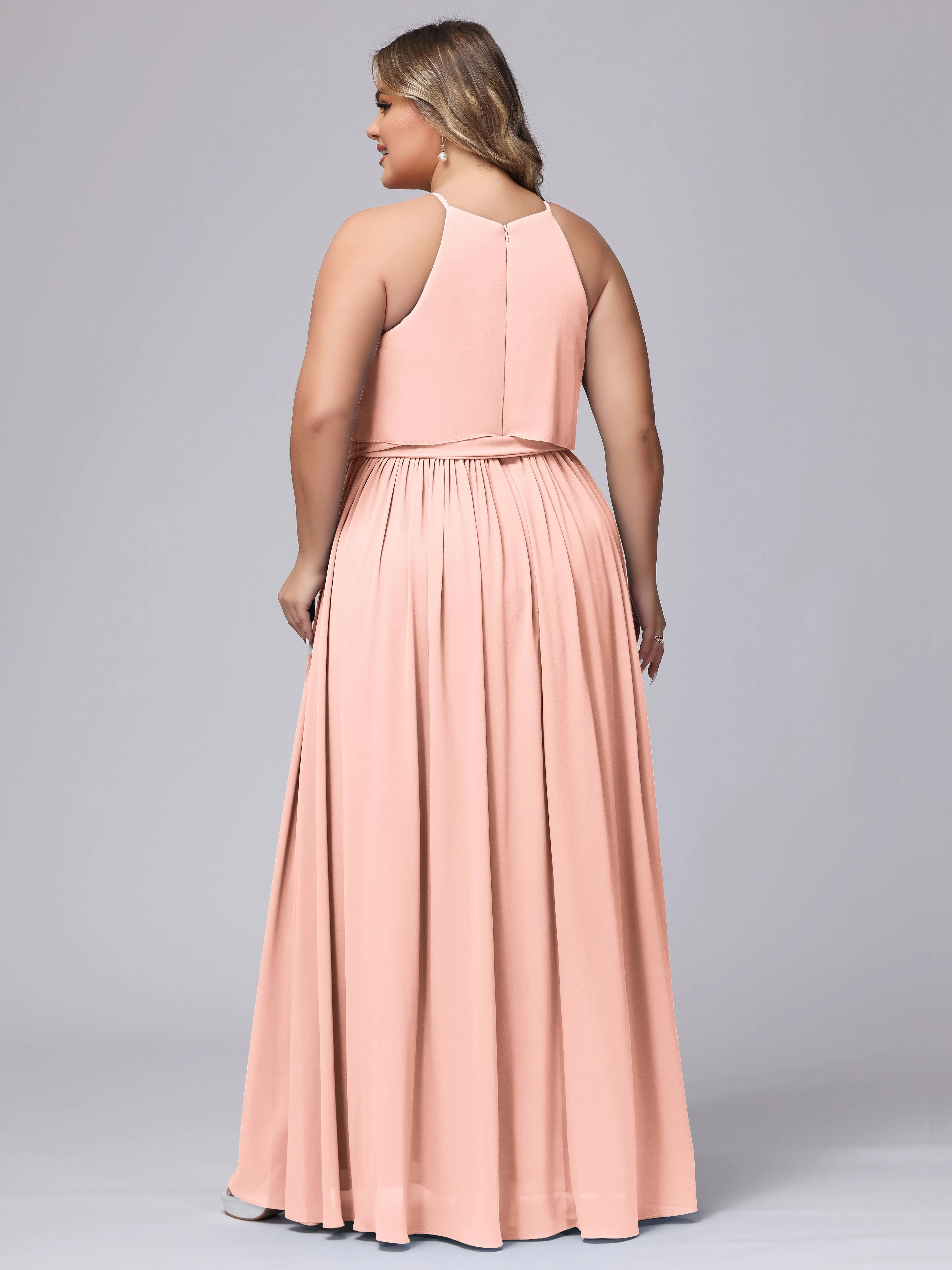Halter Sleeveless Chiffon Plus Size Bridesmaid Dress