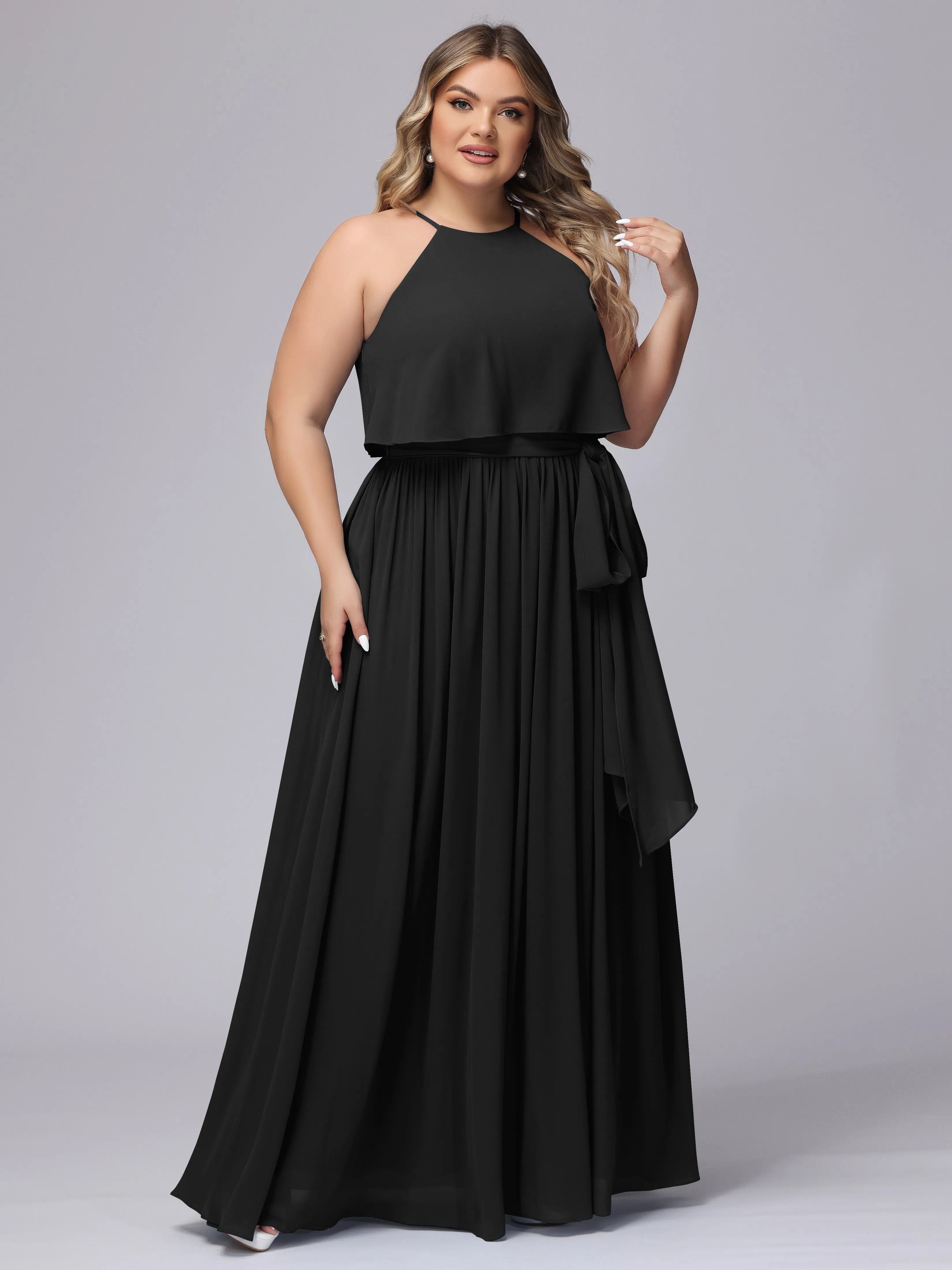 Halter Sleeveless Chiffon Plus Size Bridesmaid Dress