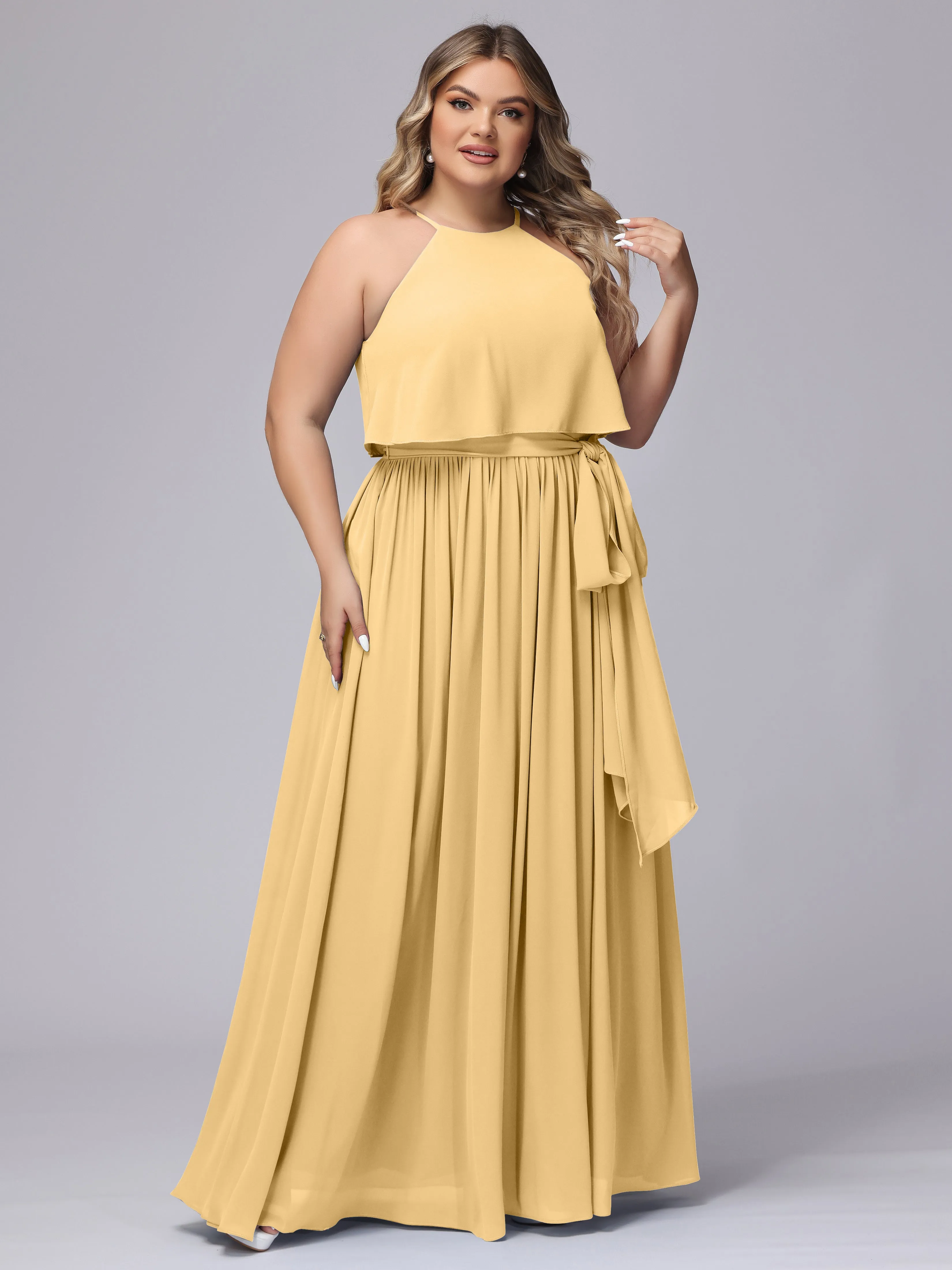 Halter Sleeveless Chiffon Plus Size Bridesmaid Dress