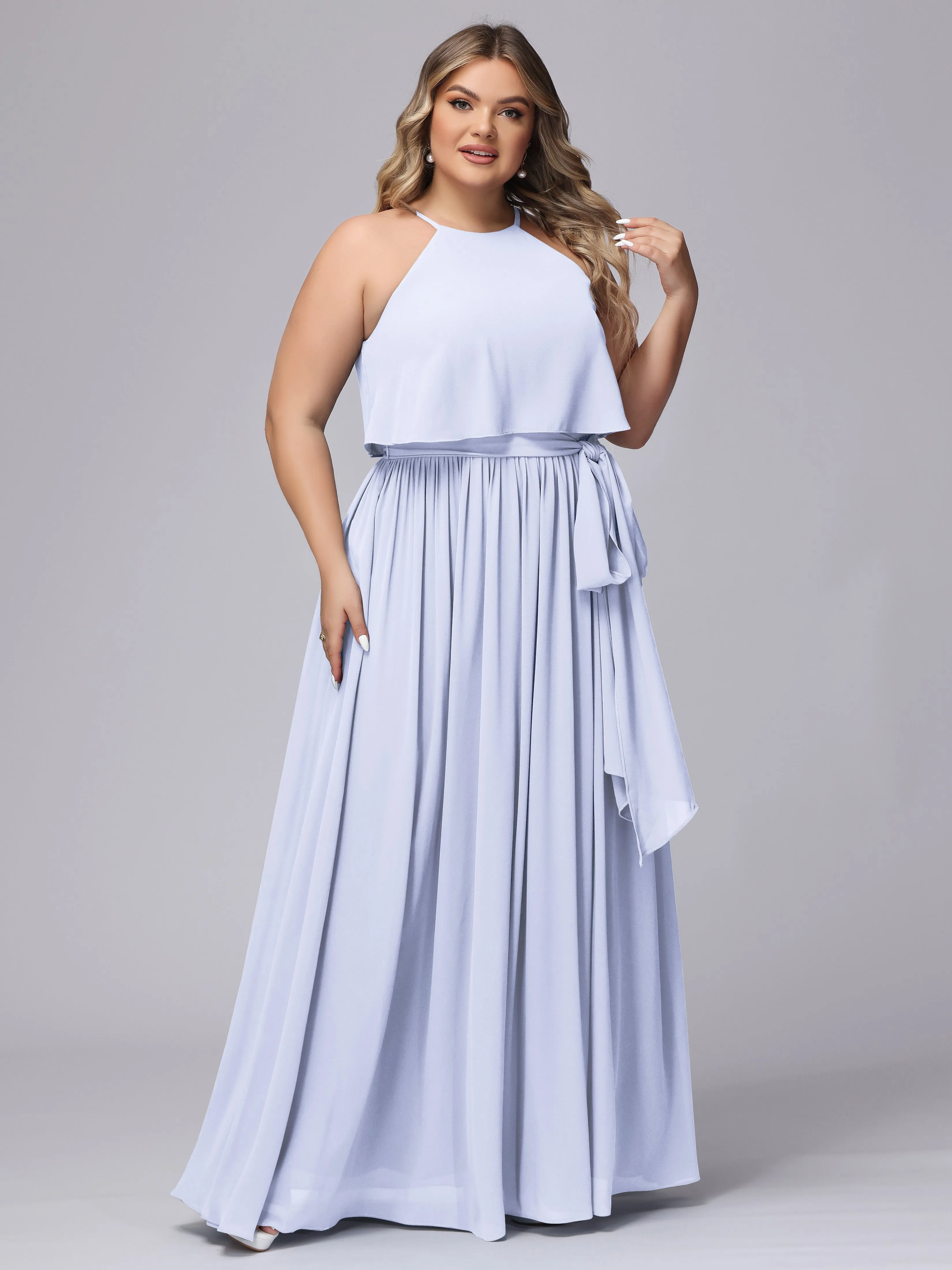 Halter Sleeveless Chiffon Plus Size Bridesmaid Dress
