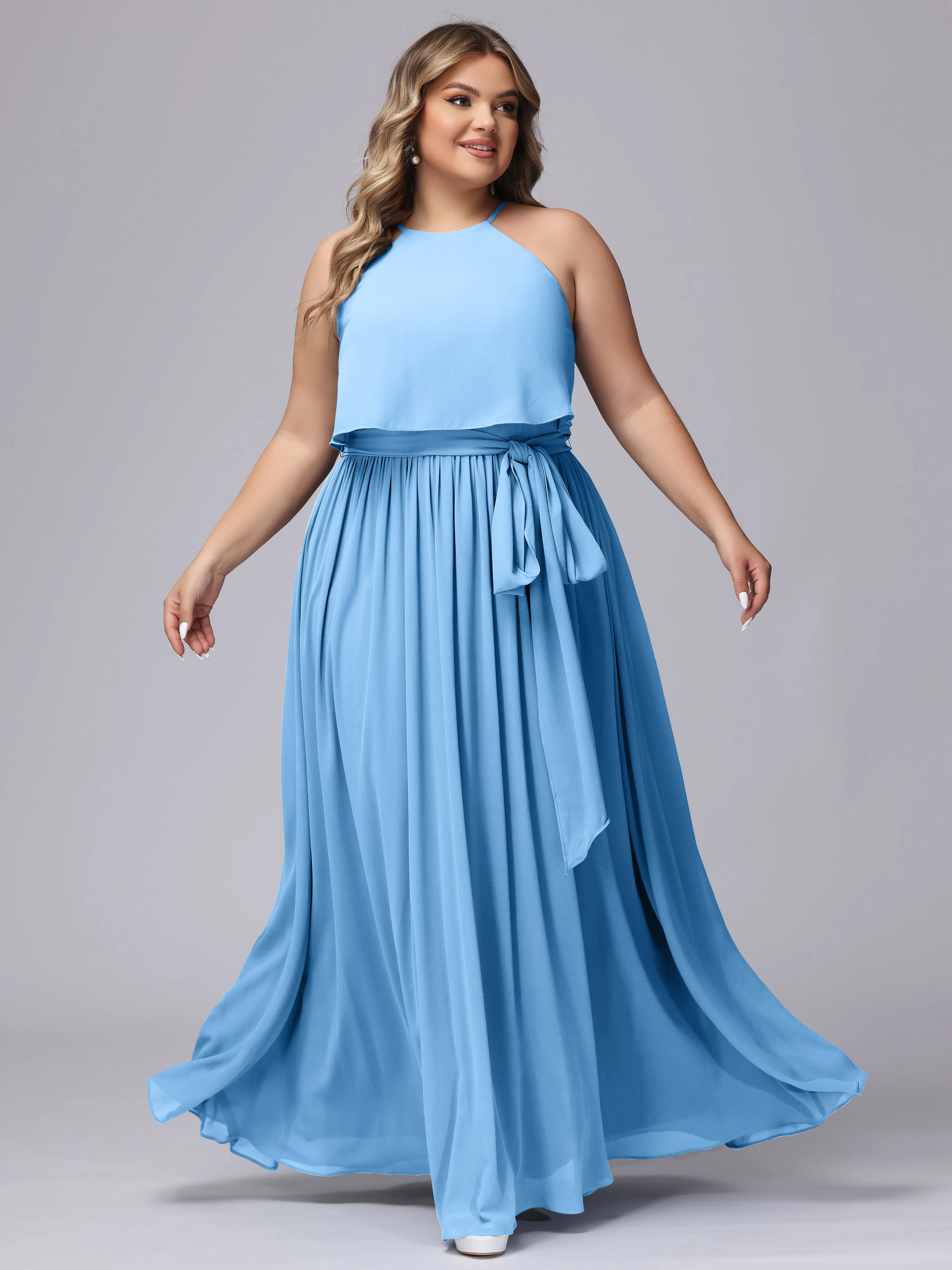 Halter Sleeveless Chiffon Plus Size Bridesmaid Dress