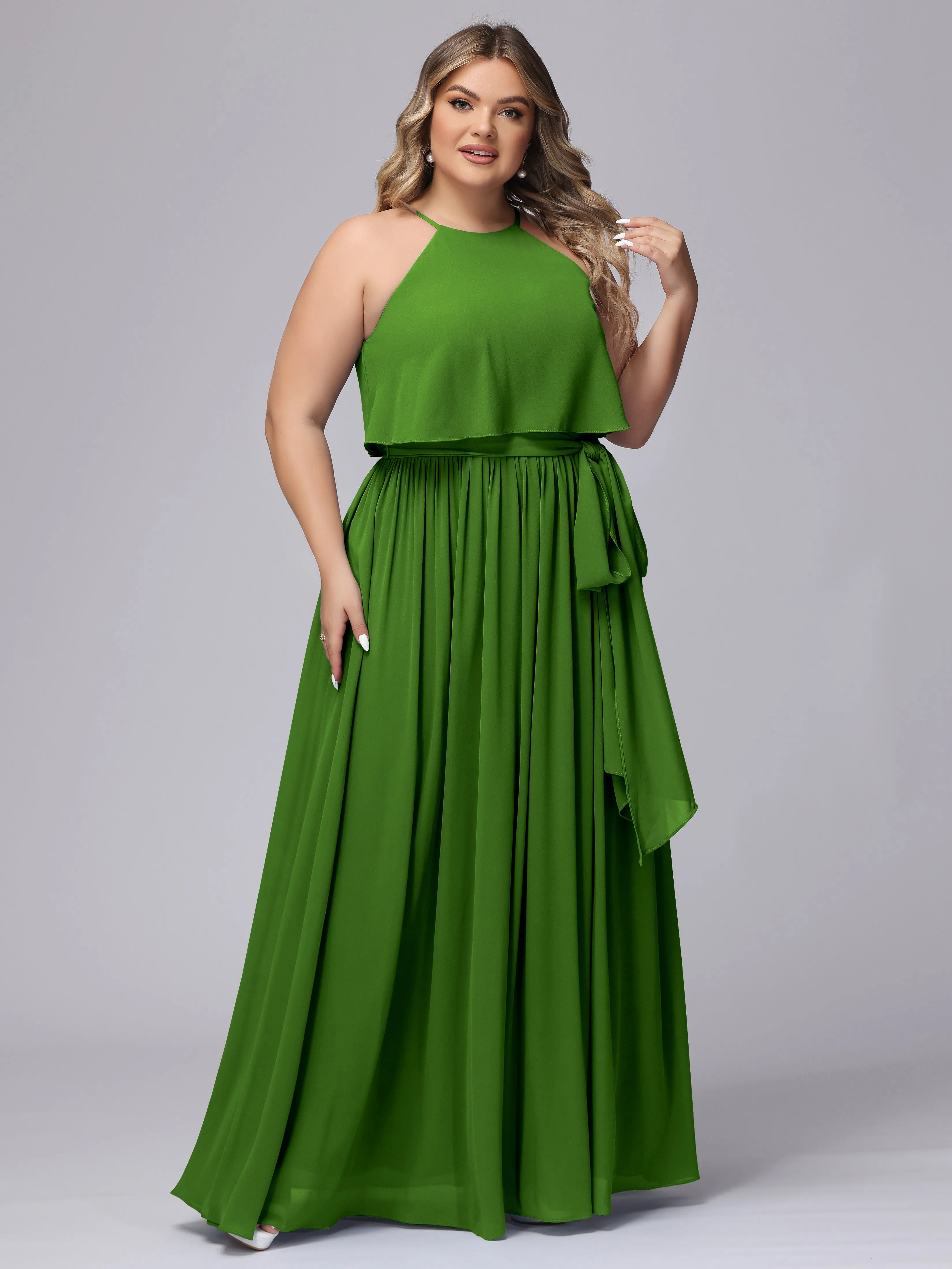 Halter Sleeveless Chiffon Plus Size Bridesmaid Dress