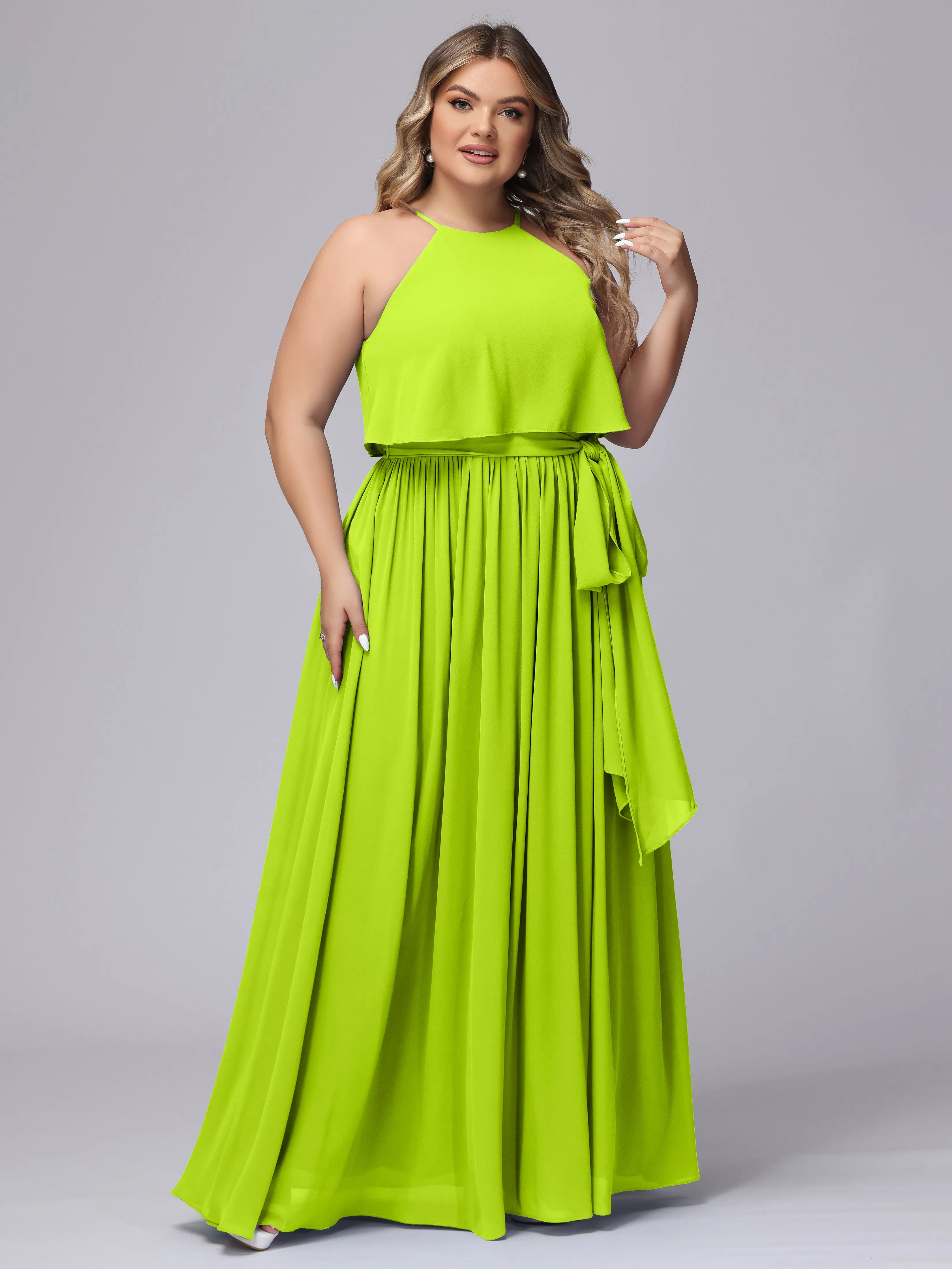 Halter Sleeveless Chiffon Plus Size Bridesmaid Dress