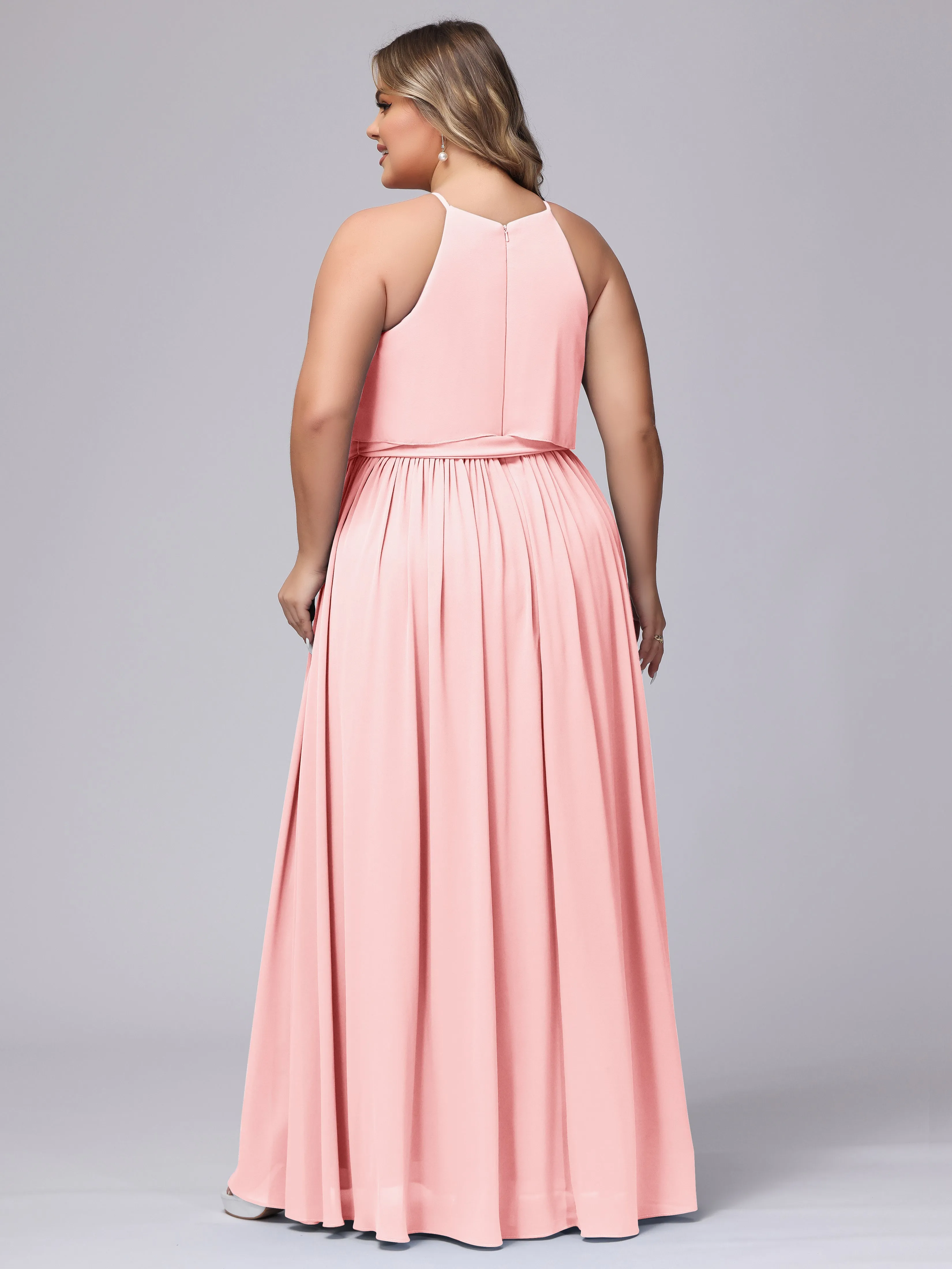 Halter Sleeveless Chiffon Plus Size Bridesmaid Dress