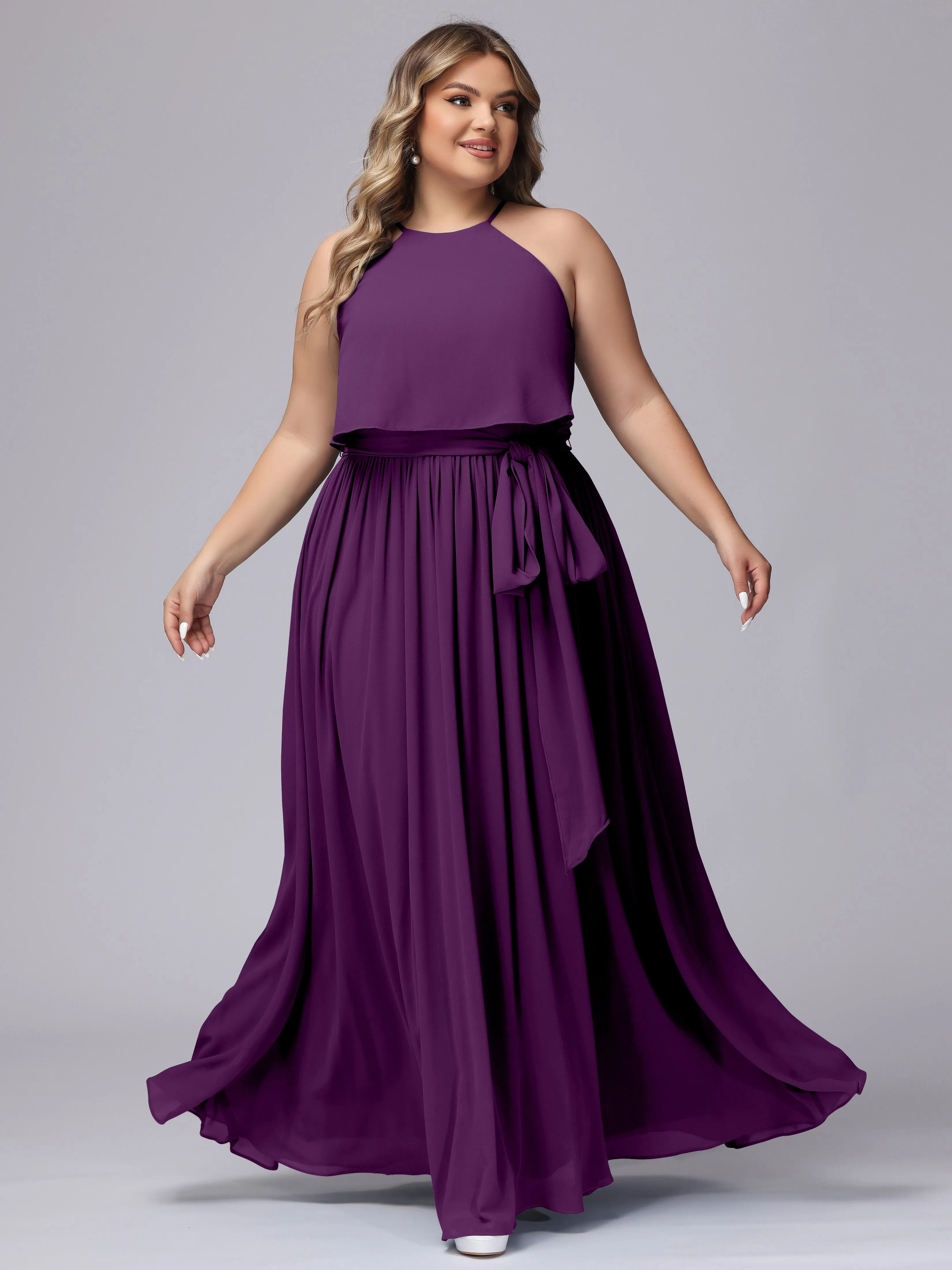Halter Sleeveless Chiffon Plus Size Bridesmaid Dress