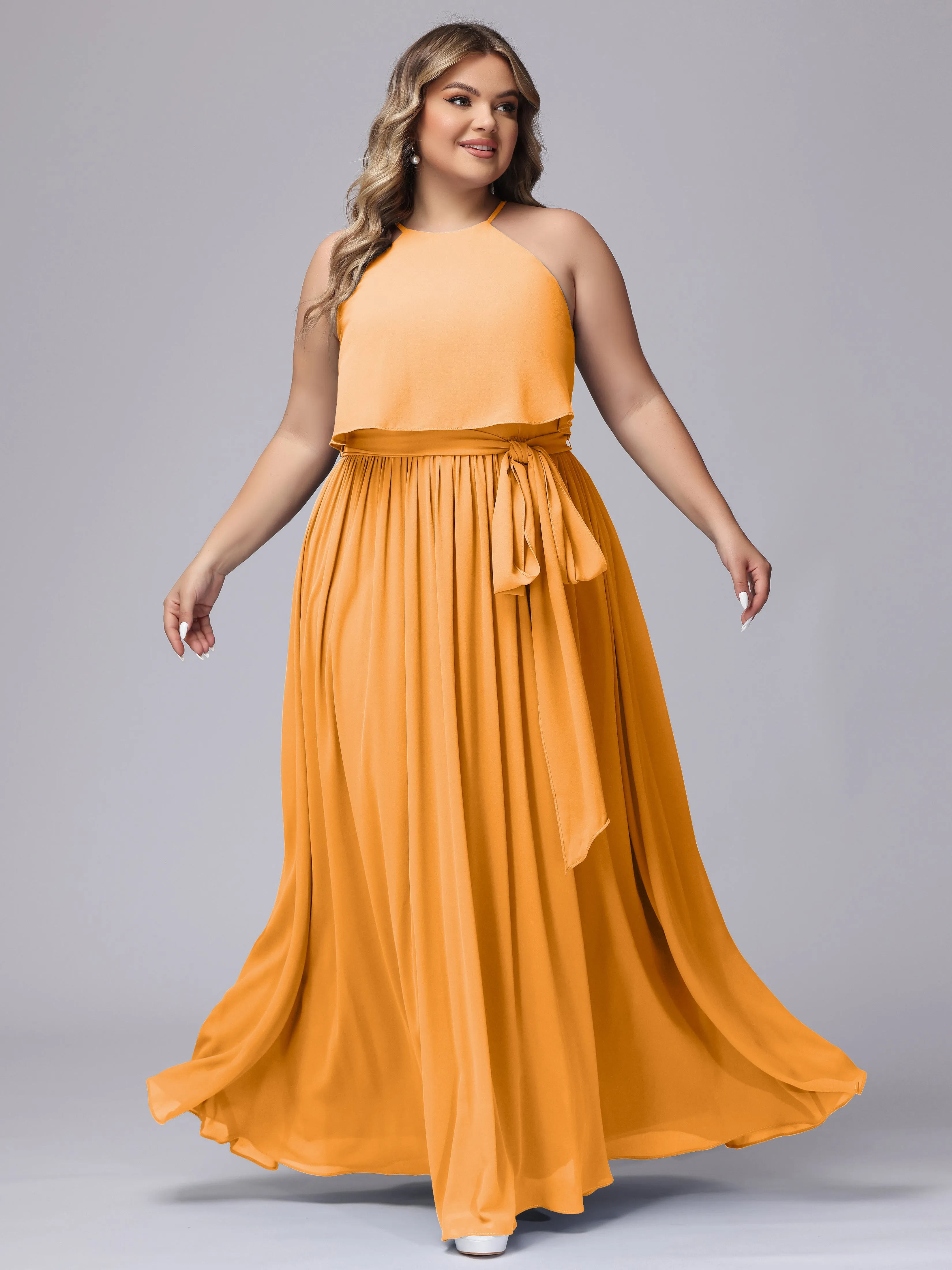 Halter Sleeveless Chiffon Plus Size Bridesmaid Dress
