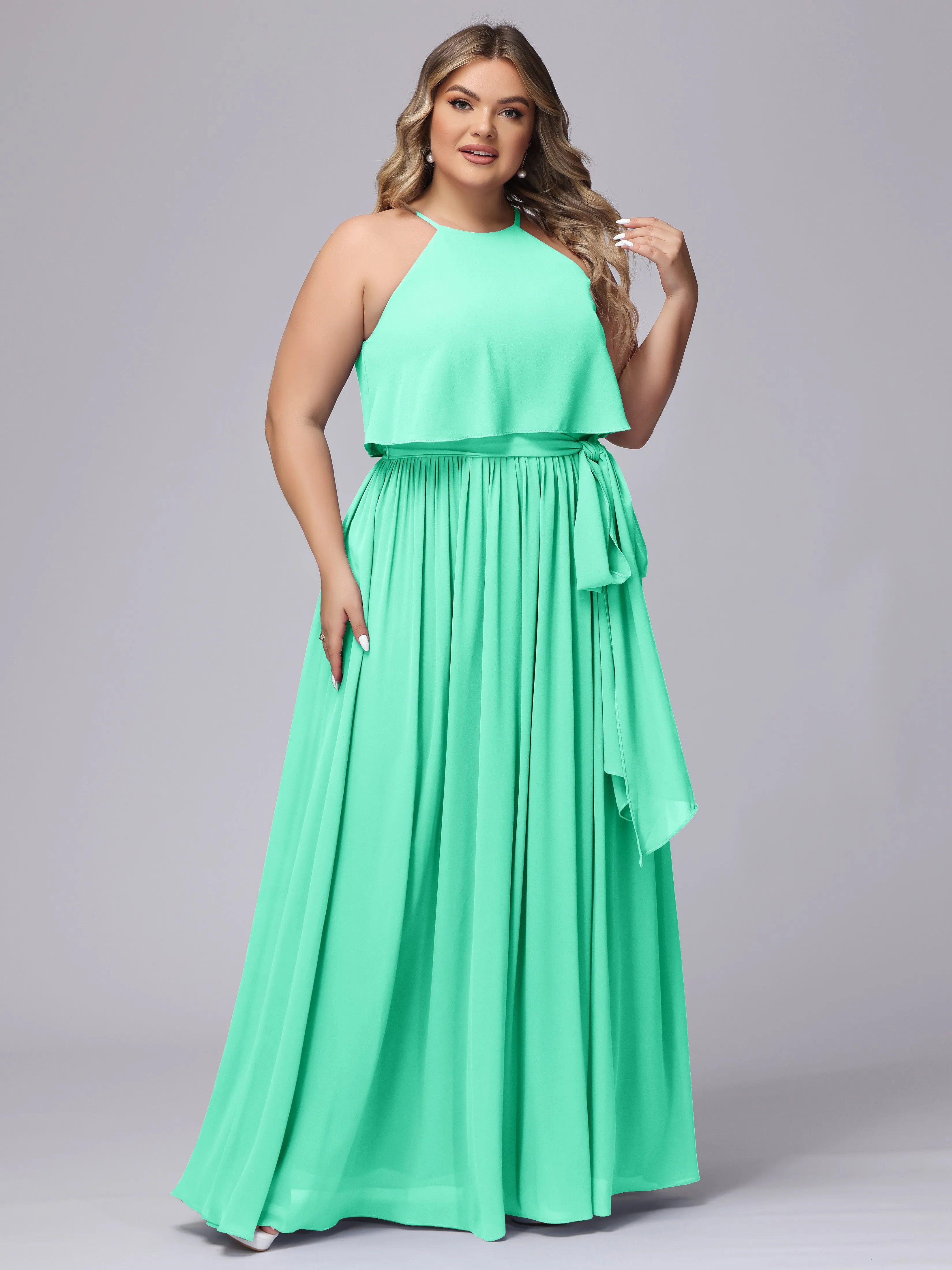 Halter Sleeveless Chiffon Plus Size Bridesmaid Dress