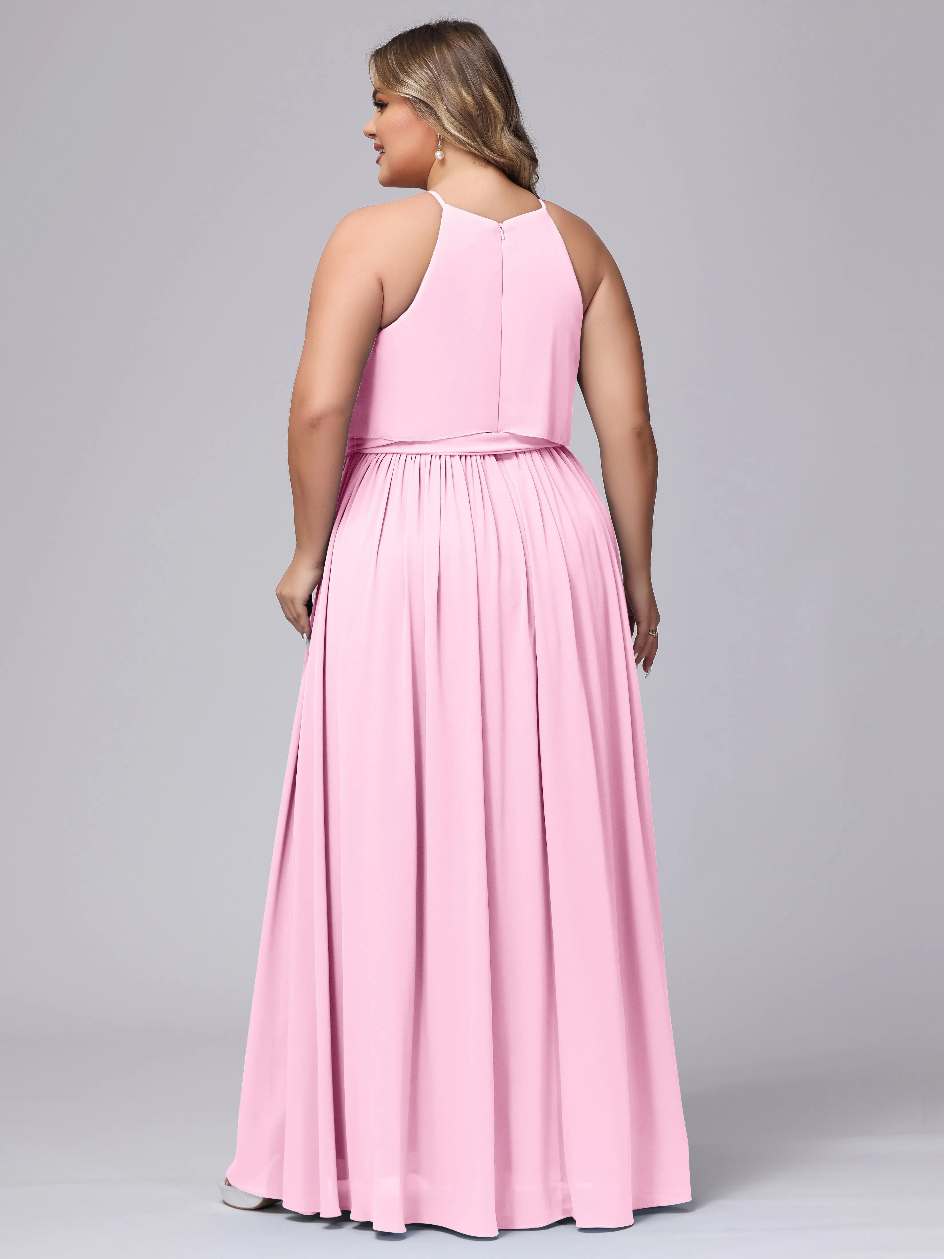 Halter Sleeveless Chiffon Plus Size Bridesmaid Dress